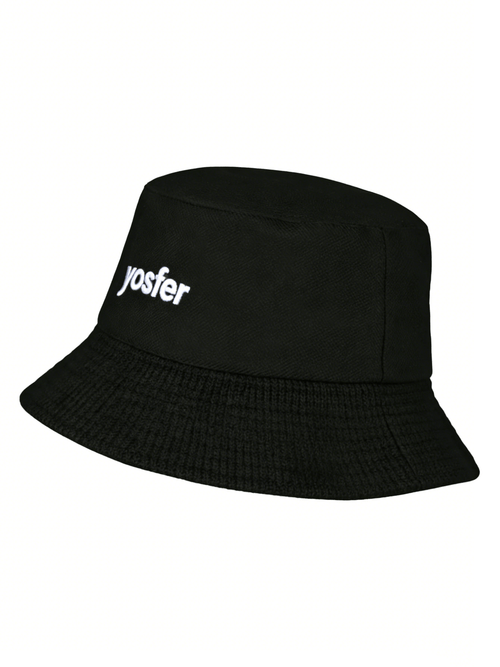 Yosfer Classic Black Embroidered Logo Bucket Hat