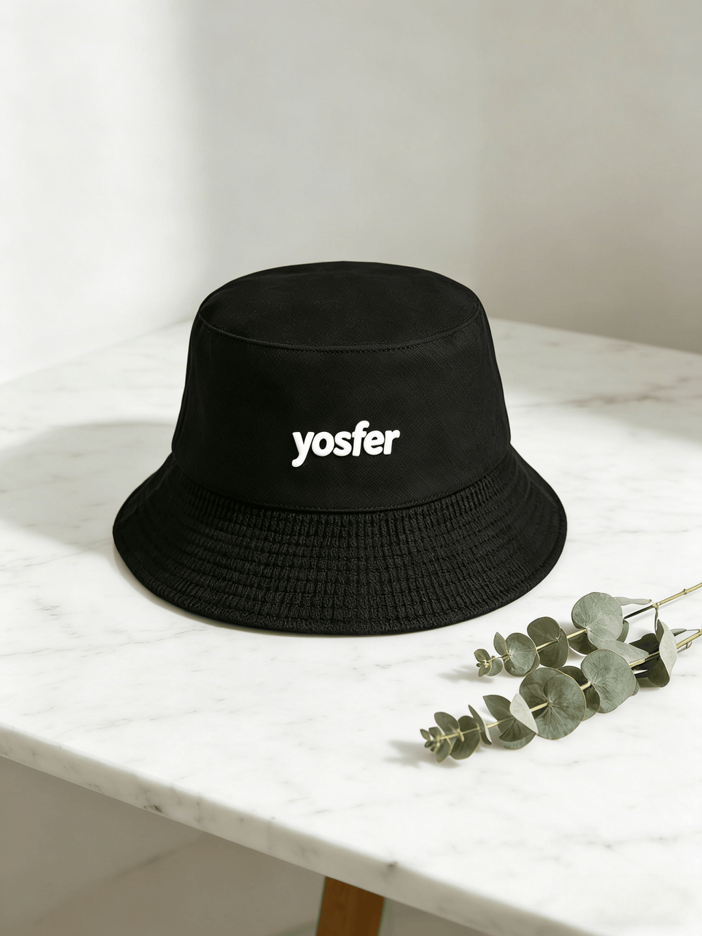 Yosfer Classic Black Embroidered Logo Bucket Hat