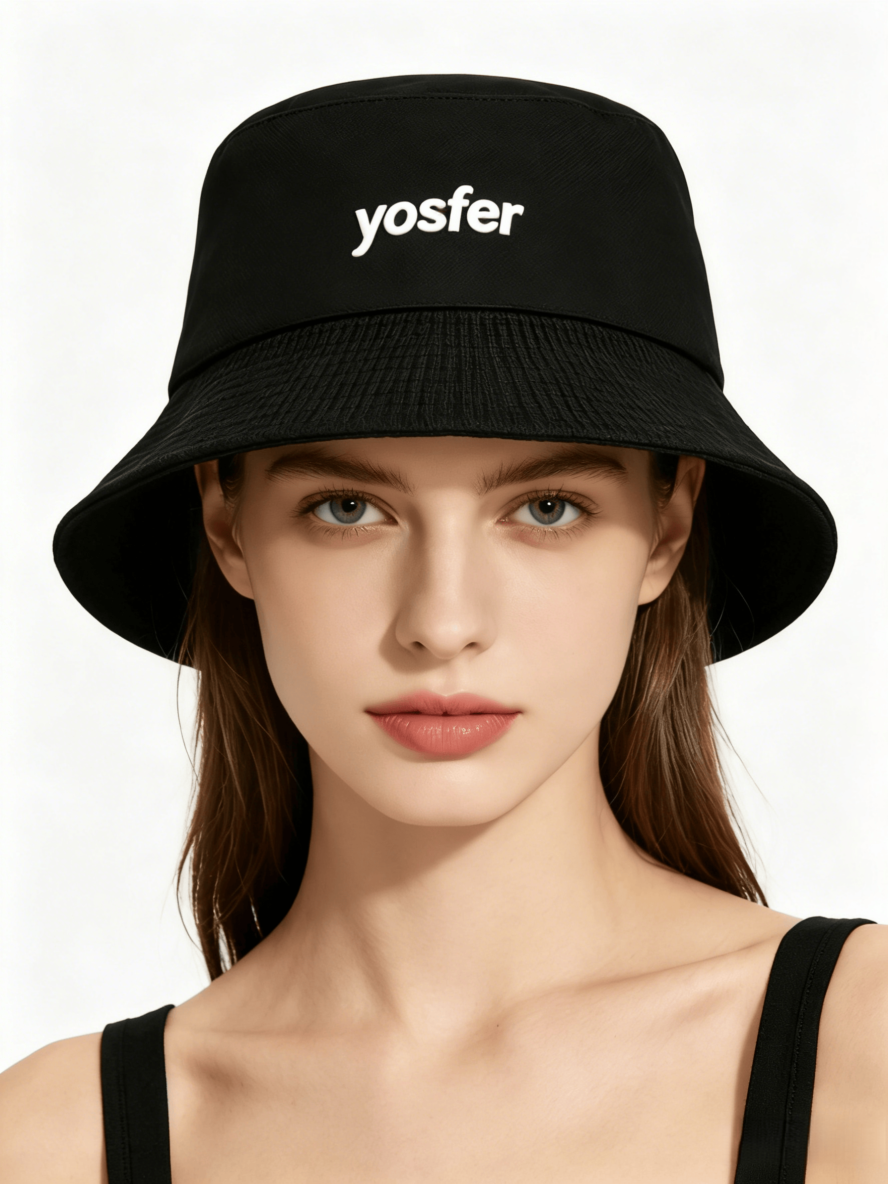 Yosfer Classic Black Embroidered Logo Bucket Hat