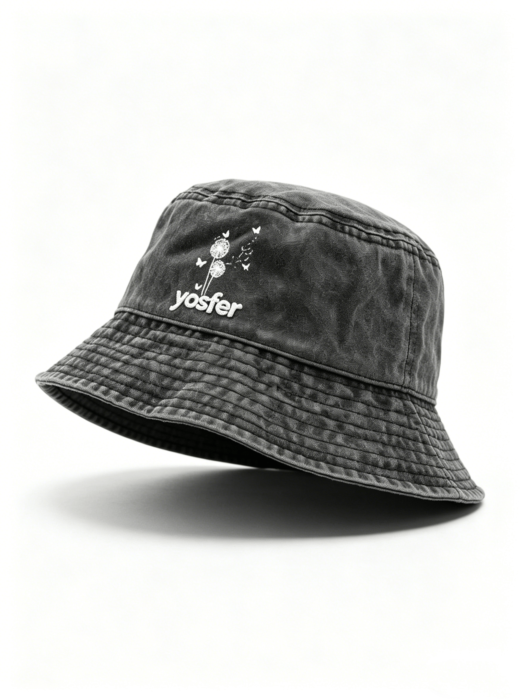 Yosfer Vintage Black Dandelion Butterfly Graphic Bucket Hat