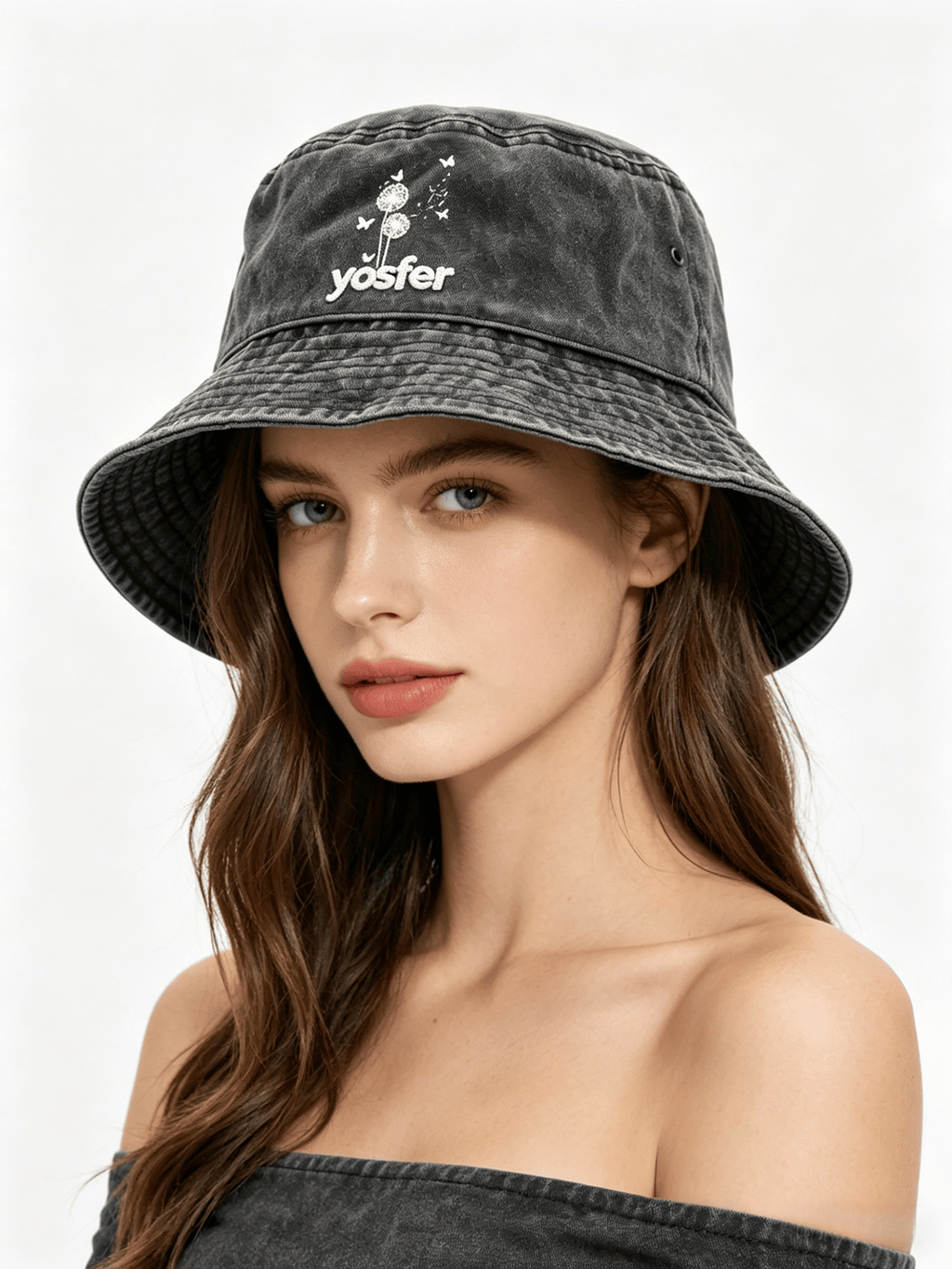 Yosfer Vintage Black Dandelion Butterfly Graphic Bucket Hat