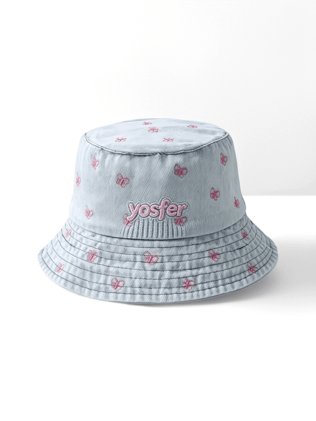 Yosfer Washed Denim Blue All-Over Butterfly Bucket Hat