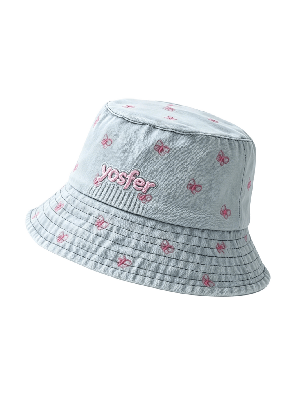 Yosfer Washed Denim Blue All-Over Butterfly Bucket Hat