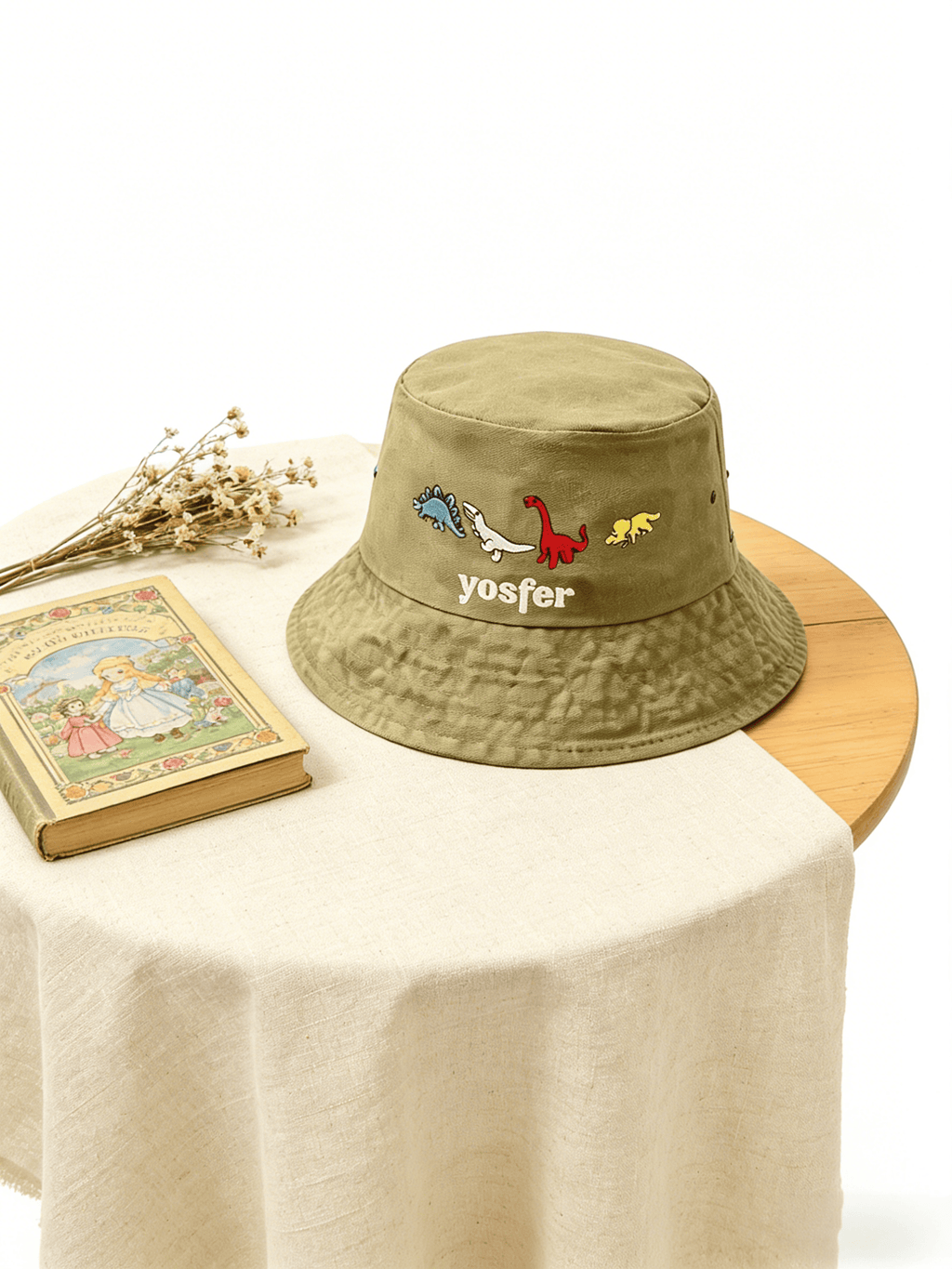 Yosfer Vintage Dinosaur Embroidered Bucket Hat