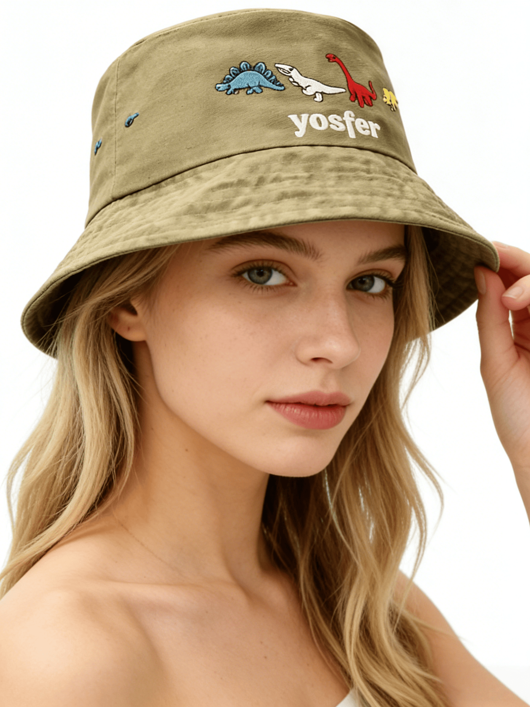 Yosfer Vintage Dinosaur Embroidered Bucket Hat