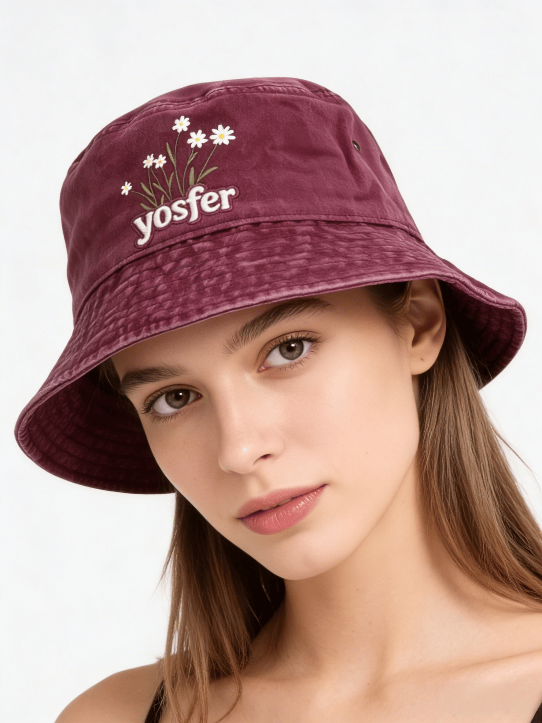 Yosfer Vintage Magenta Floral Daisy Casual Bucket Hat