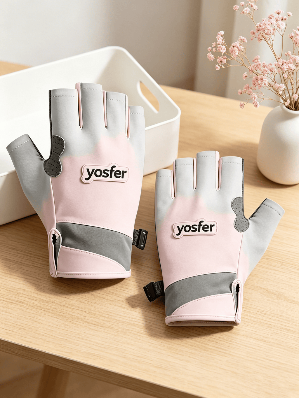 Yosfer Blush Grey Breathable Half Finger Sports Gloves