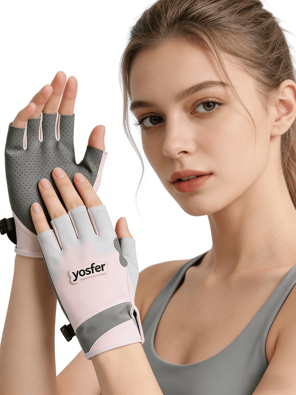 Yosfer Blush Grey Breathable Half Finger Sports Gloves
