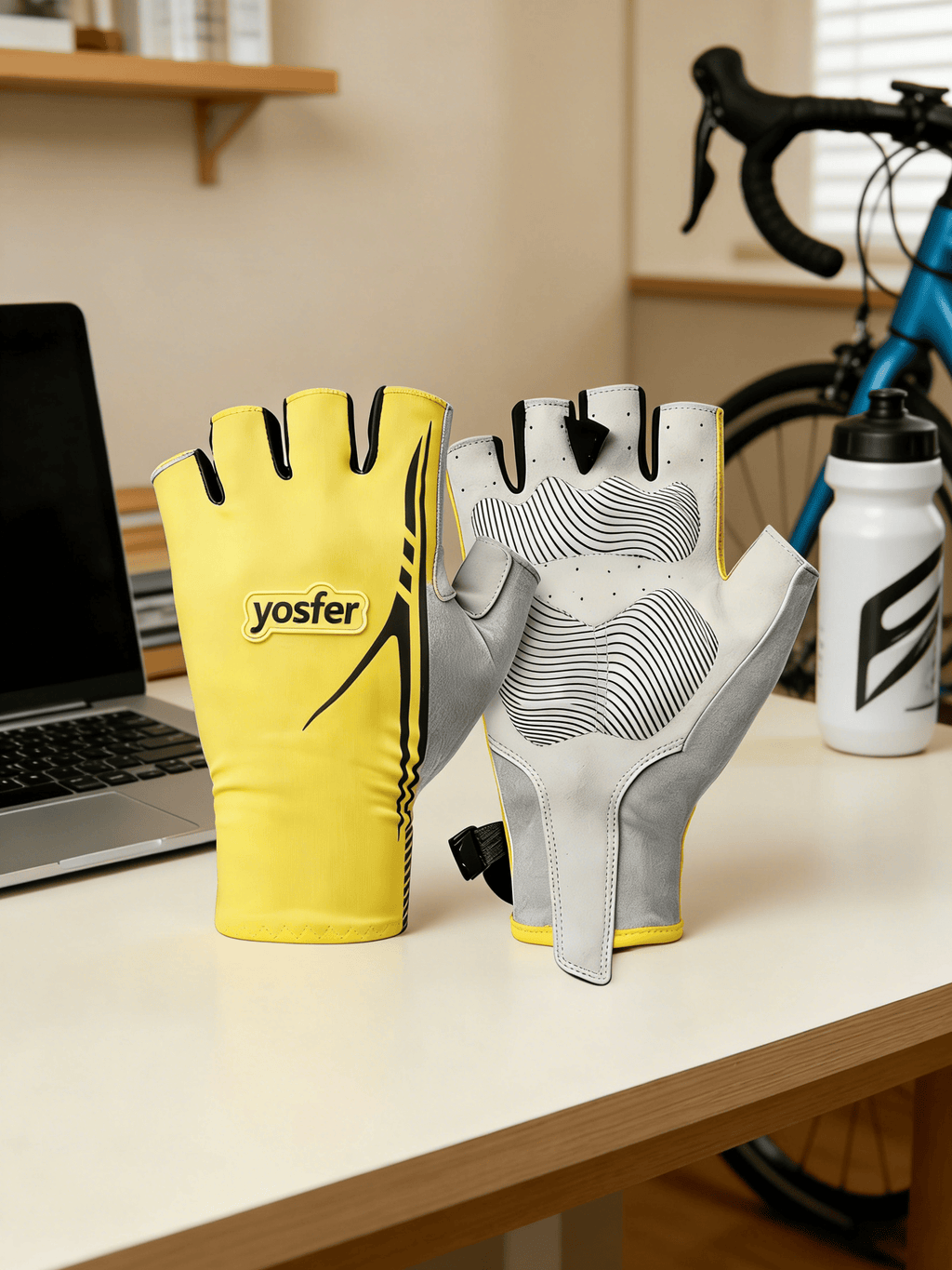 Yosfer Yellow Grey Half Finger Sports Gloves