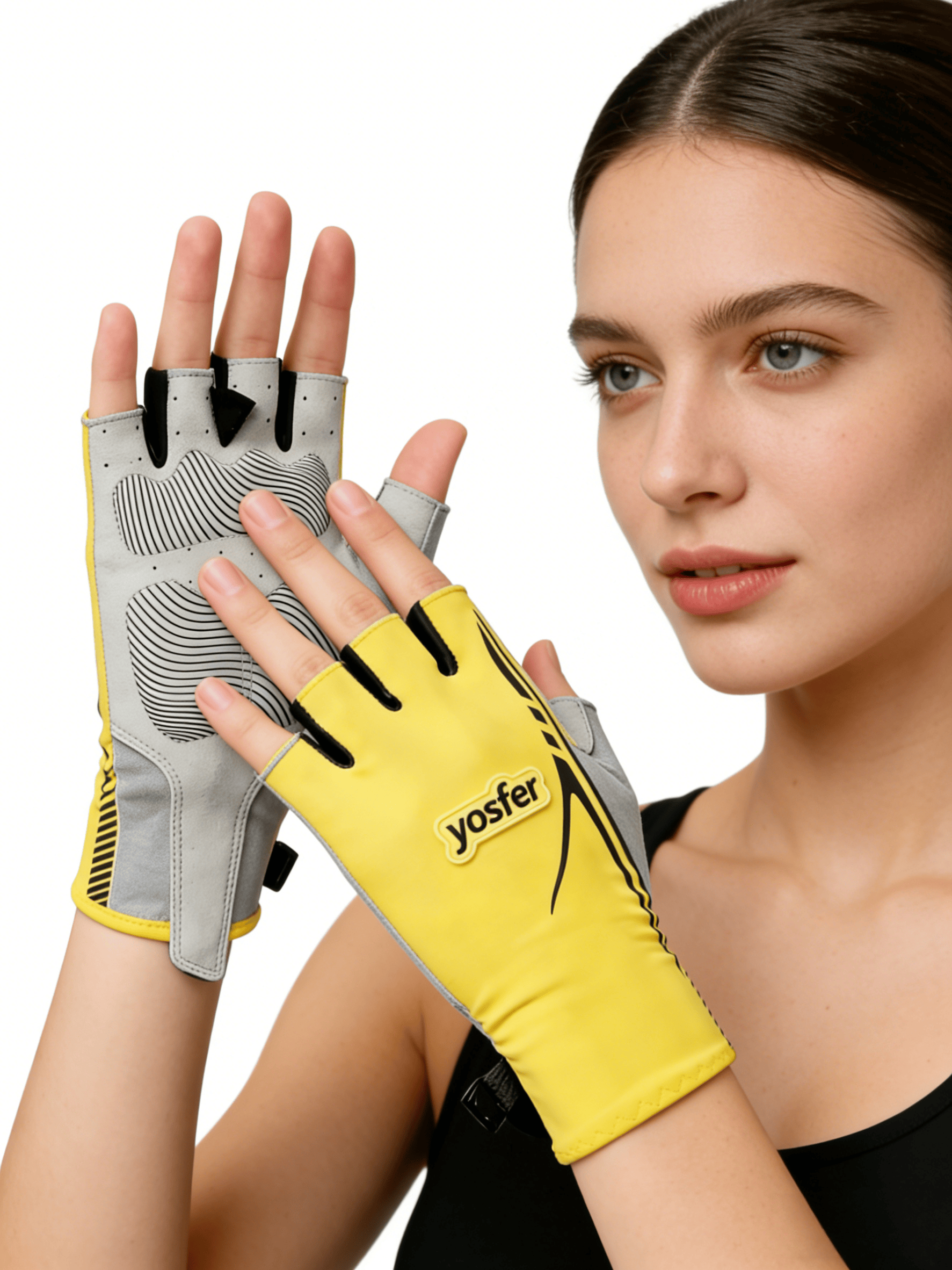 Yosfer Yellow Grey Half Finger Sports Gloves