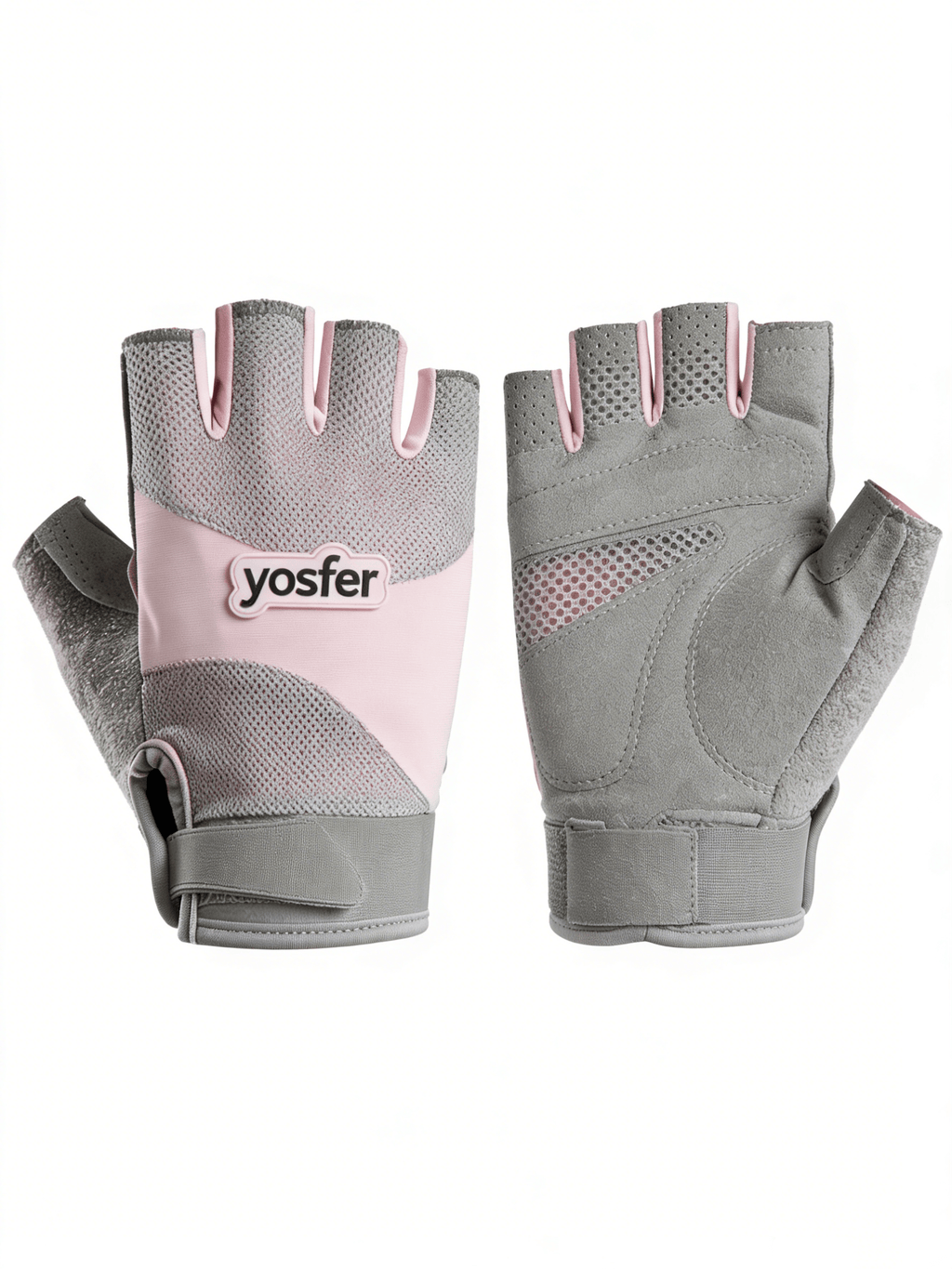 Yosfer Pink Grey Breathable Half Finger Sports Gloves