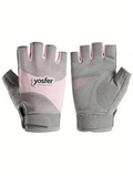 Yosfer Pink Grey Breathable Half Finger Sports Gloves