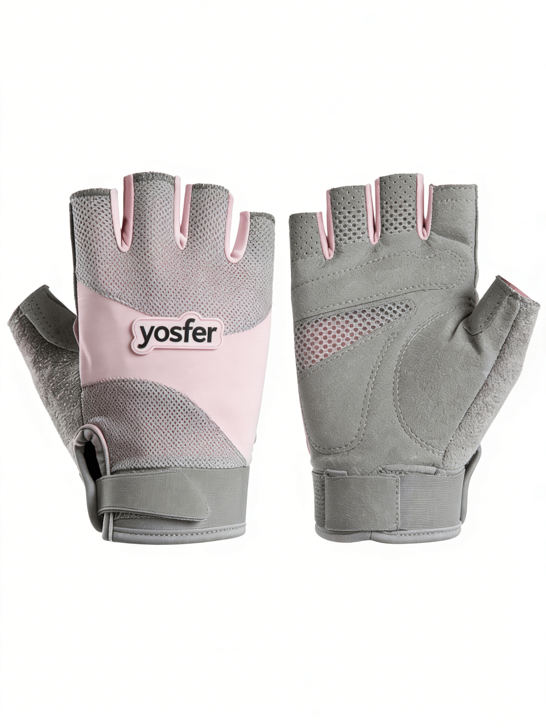 Yosfer Pink Grey Breathable Half Finger Sports Gloves