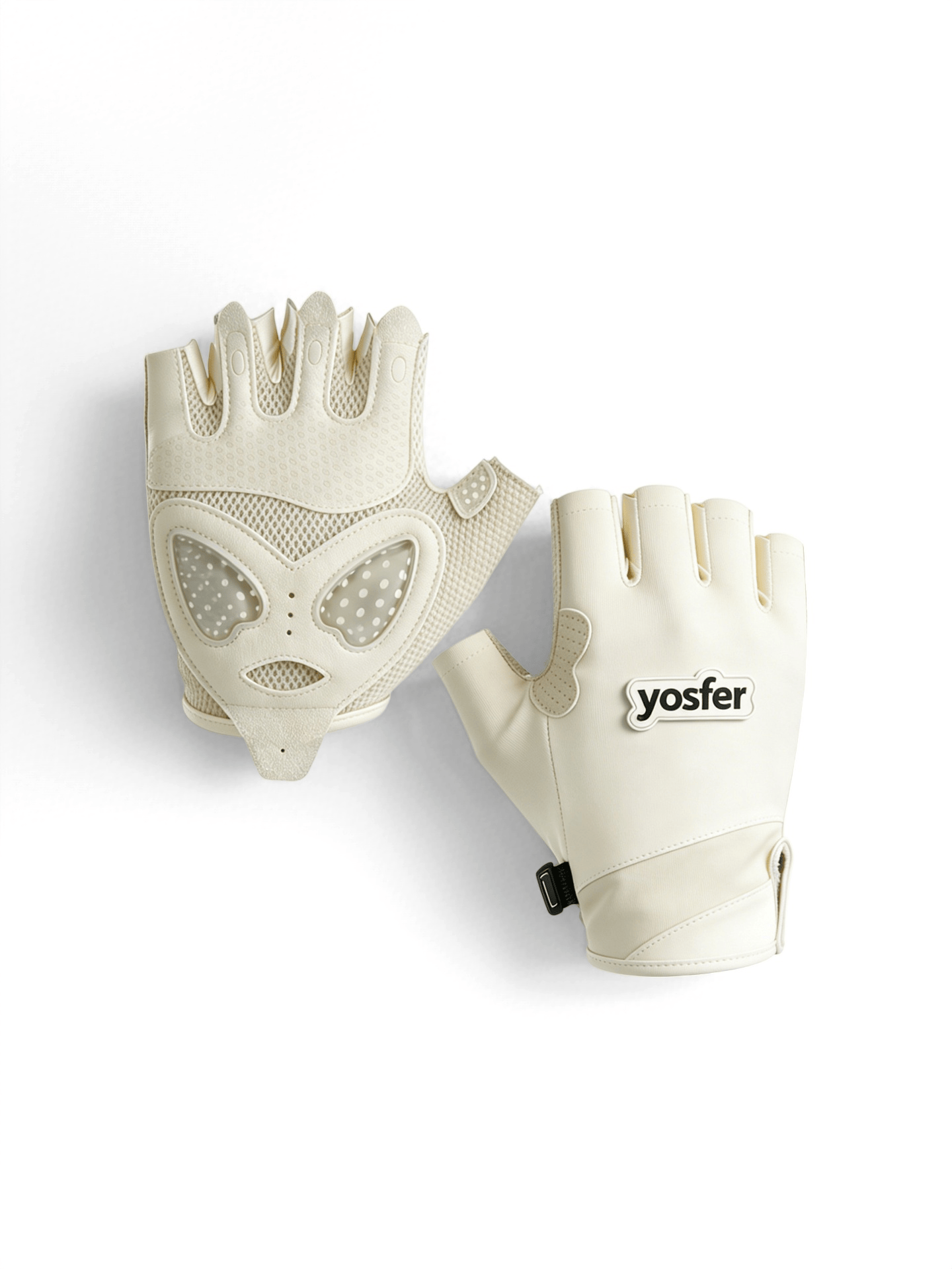 Yosfer Beige Mesh Padded Half Finger Sports Gloves