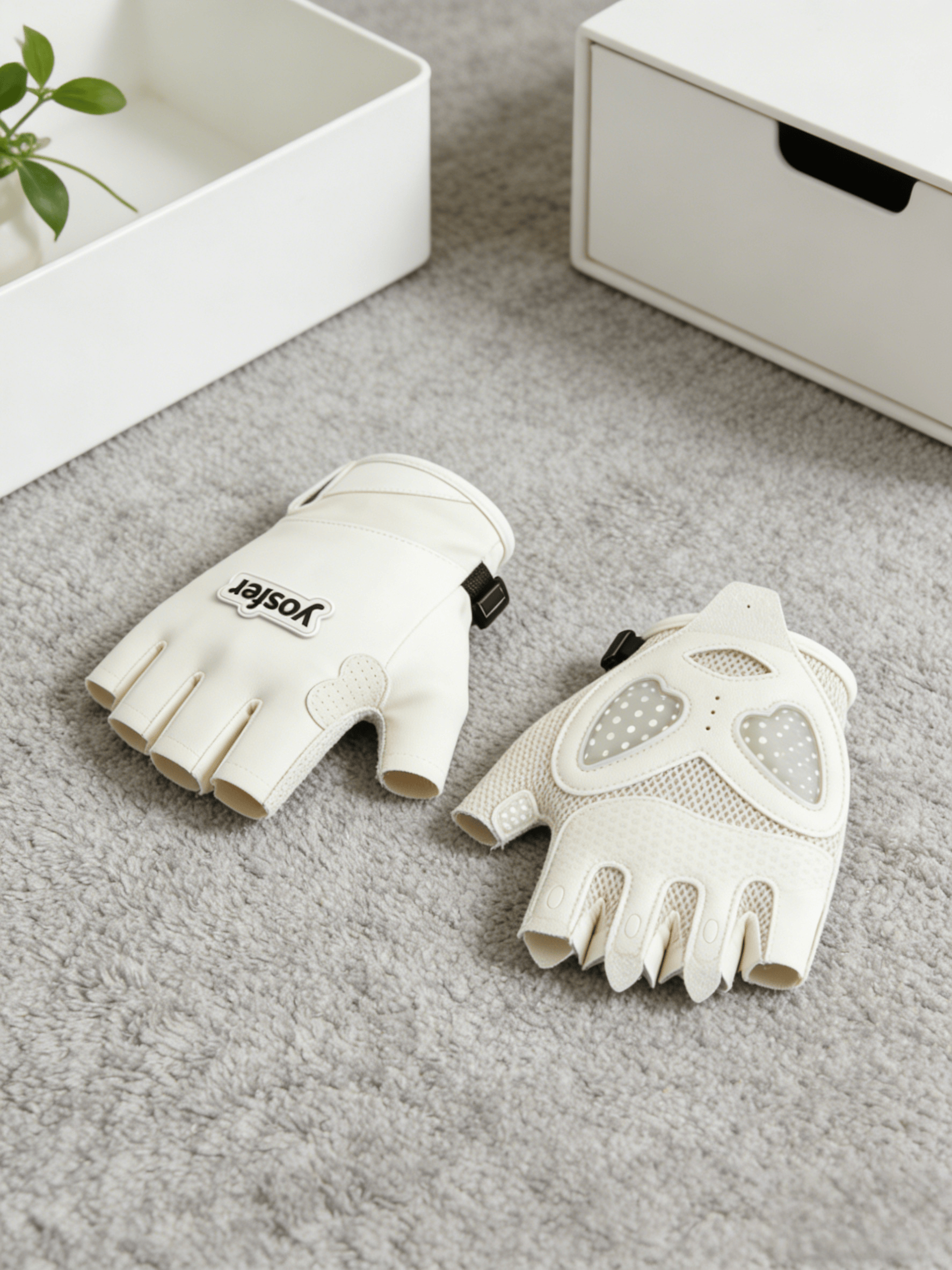 Yosfer Beige Mesh Padded Half Finger Sports Gloves