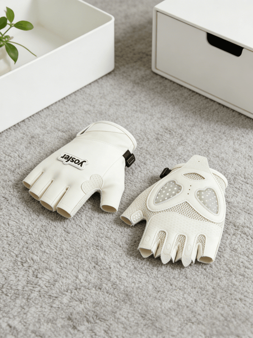 Yosfer Beige Mesh Padded Half Finger Sports Gloves