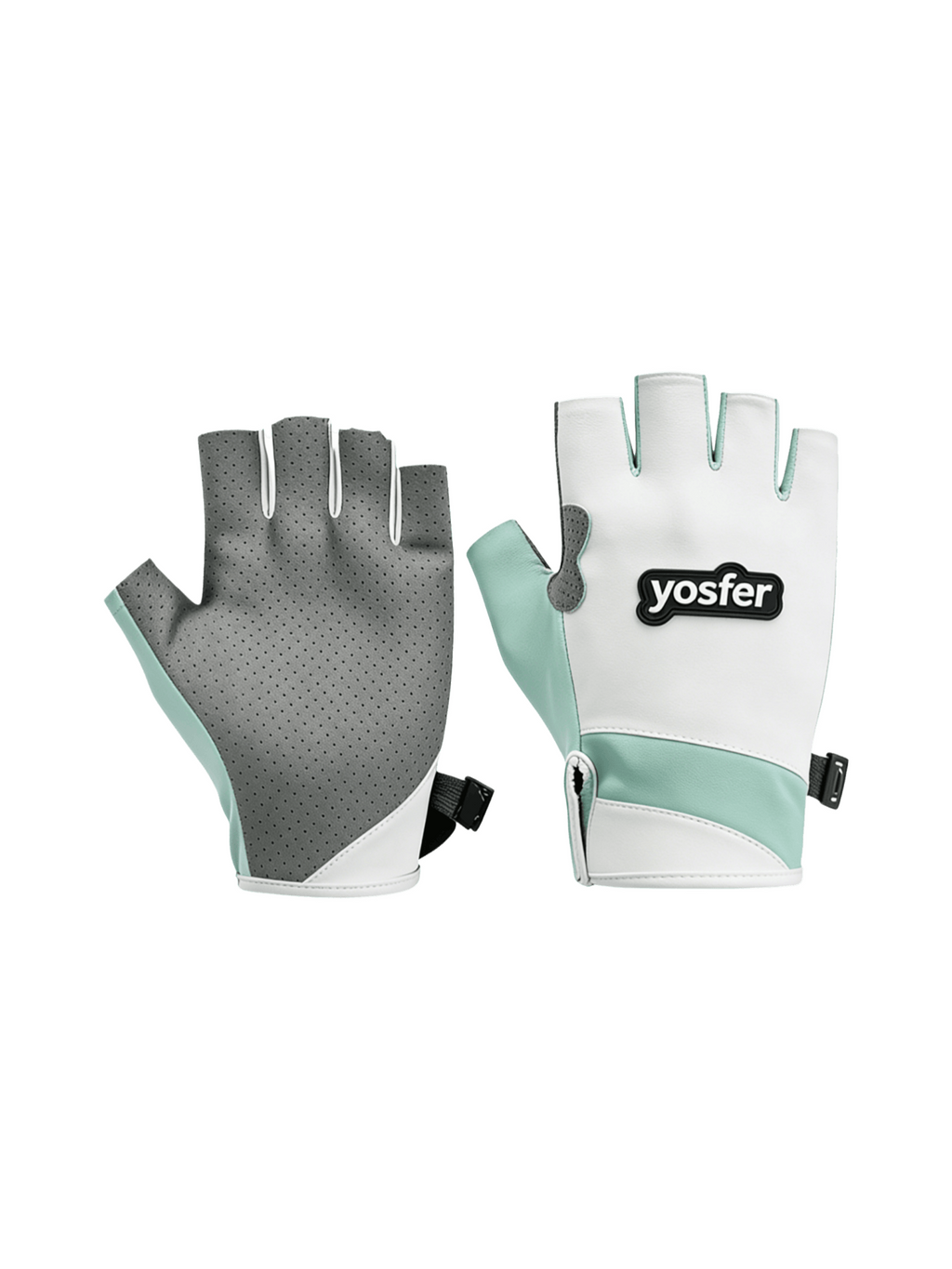 Yosfer White Mint Green Perforated Half Finger Sports Gloves