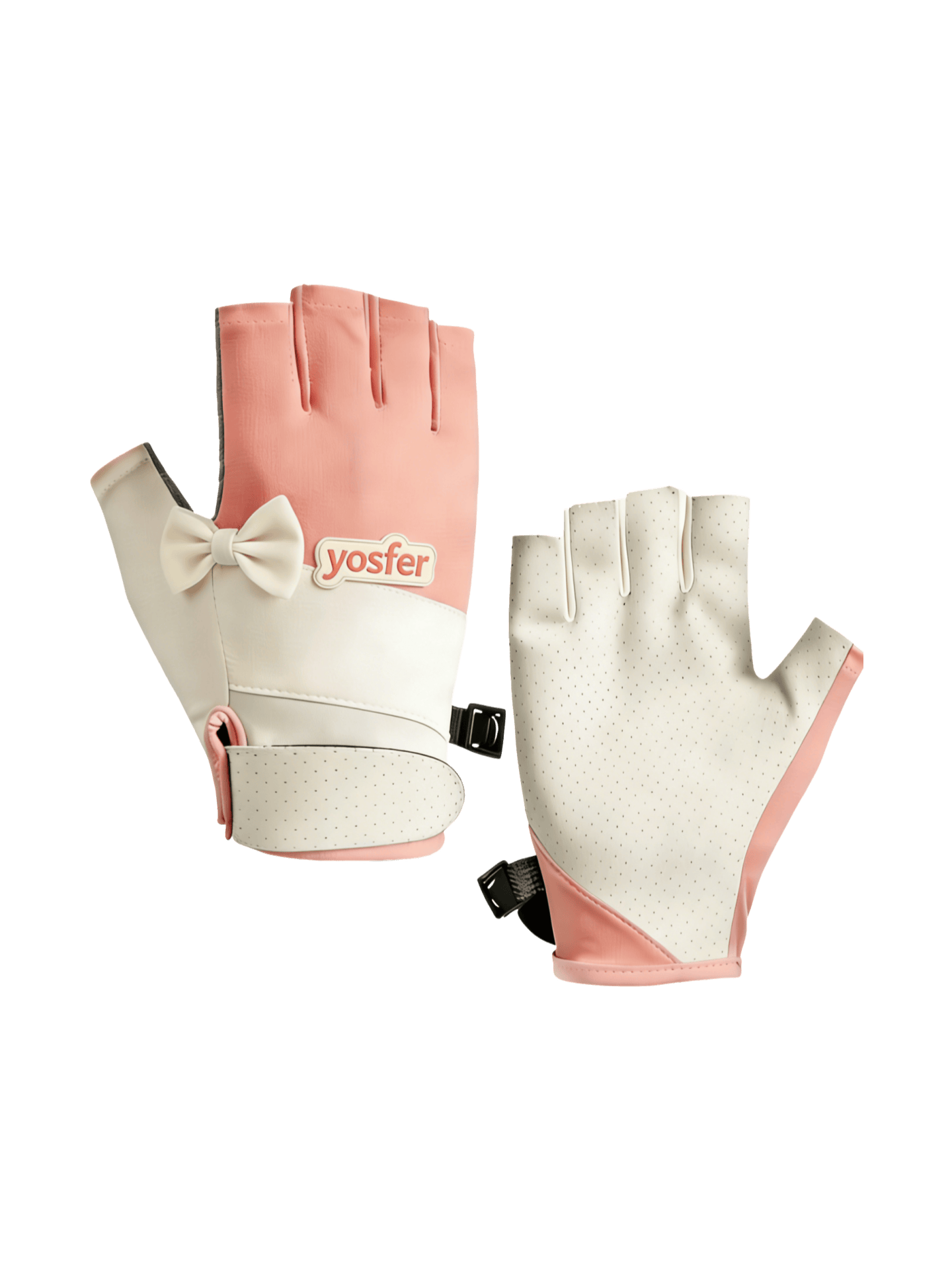 Yosfer Pink White Bow Decor Half Finger Sports Gloves