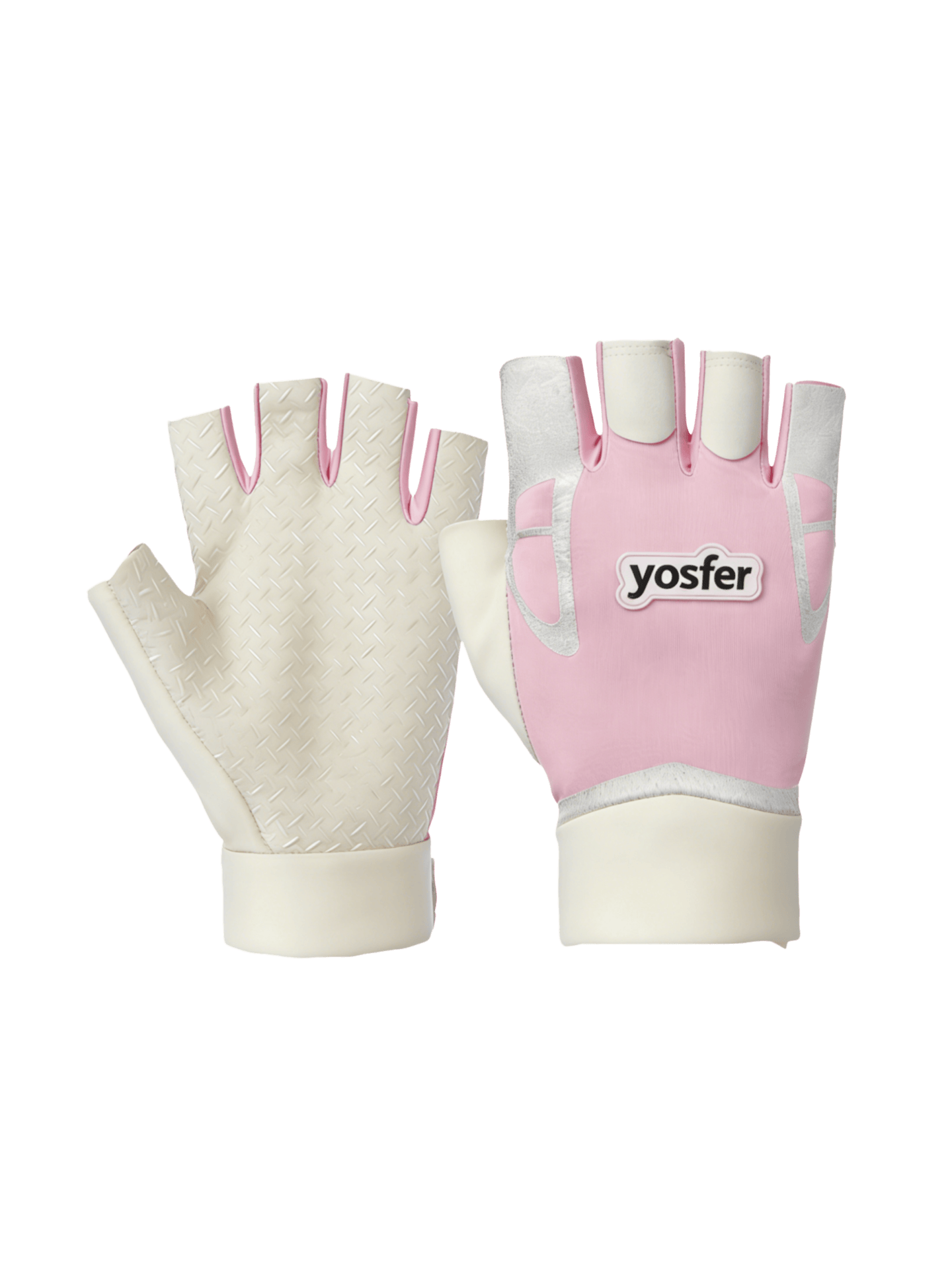 Yosfer Pink Beige Textured Half Finger Sports Gloves