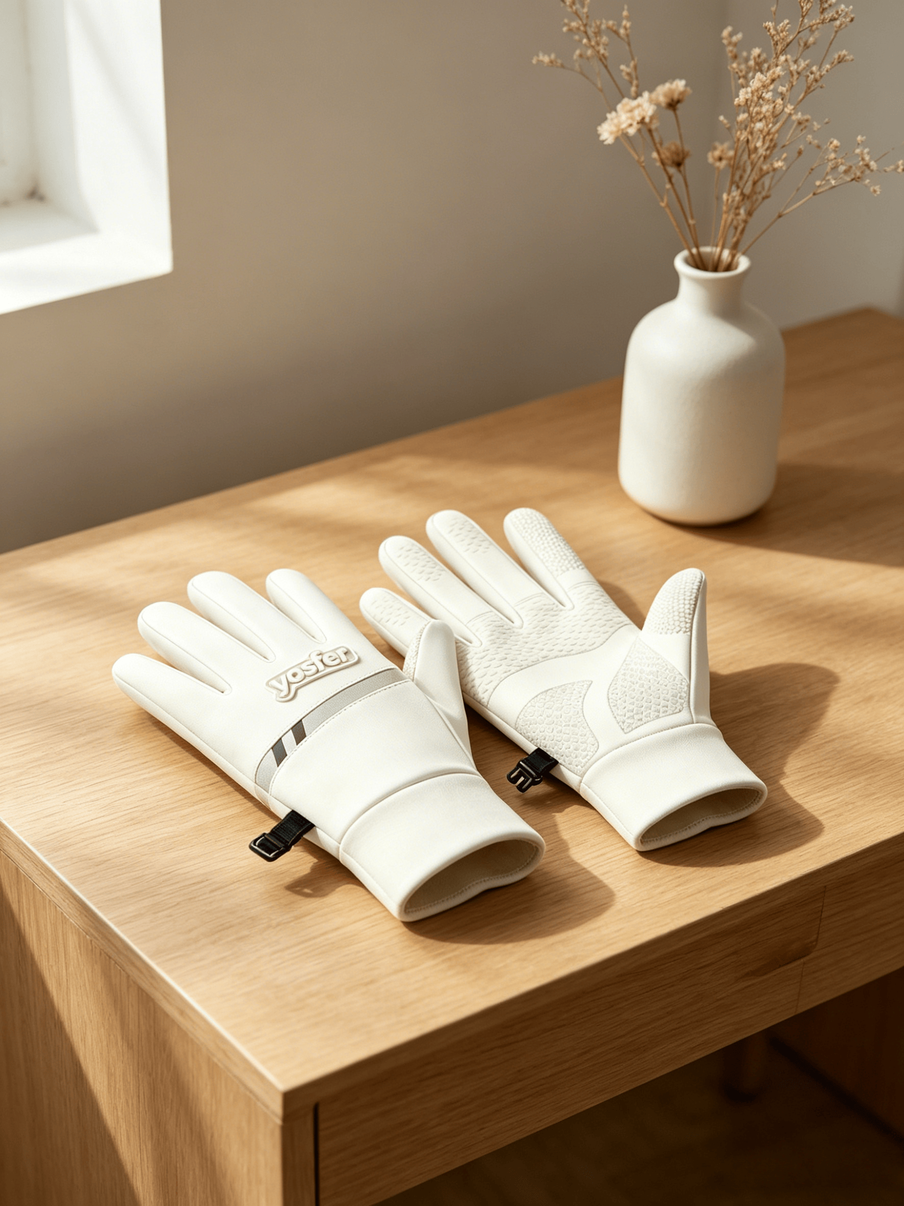 Yosfer Beige Non-Slip Full Finger Sports Gloves