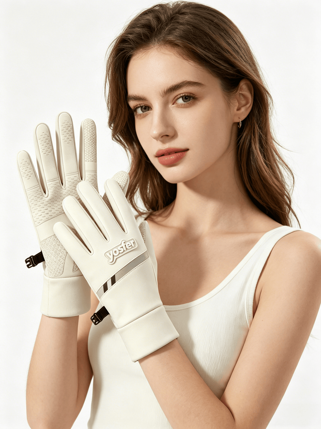Yosfer Beige Non-Slip Full Finger Sports Gloves
