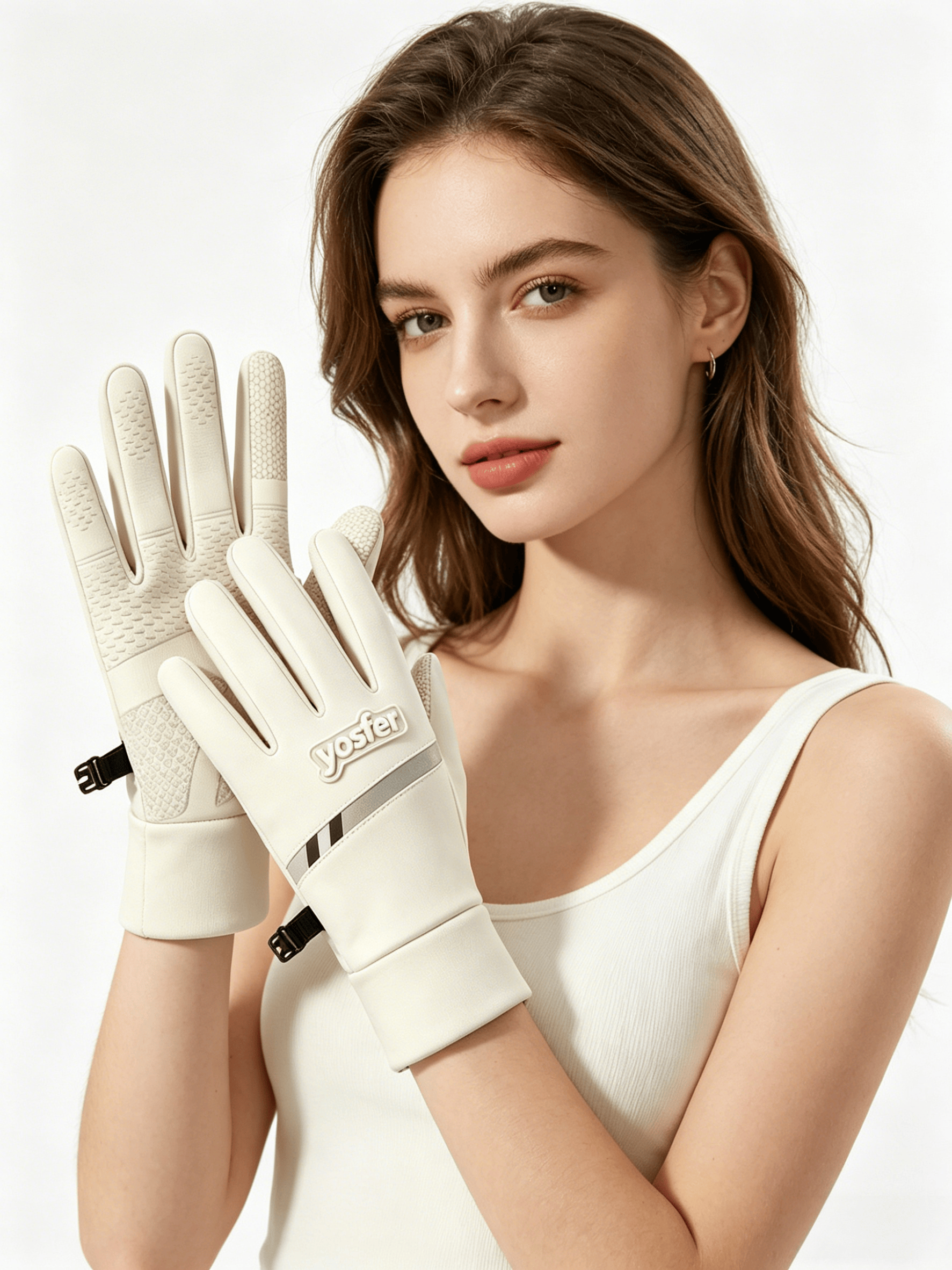 Yosfer Beige Non-Slip Full Finger Sports Gloves
