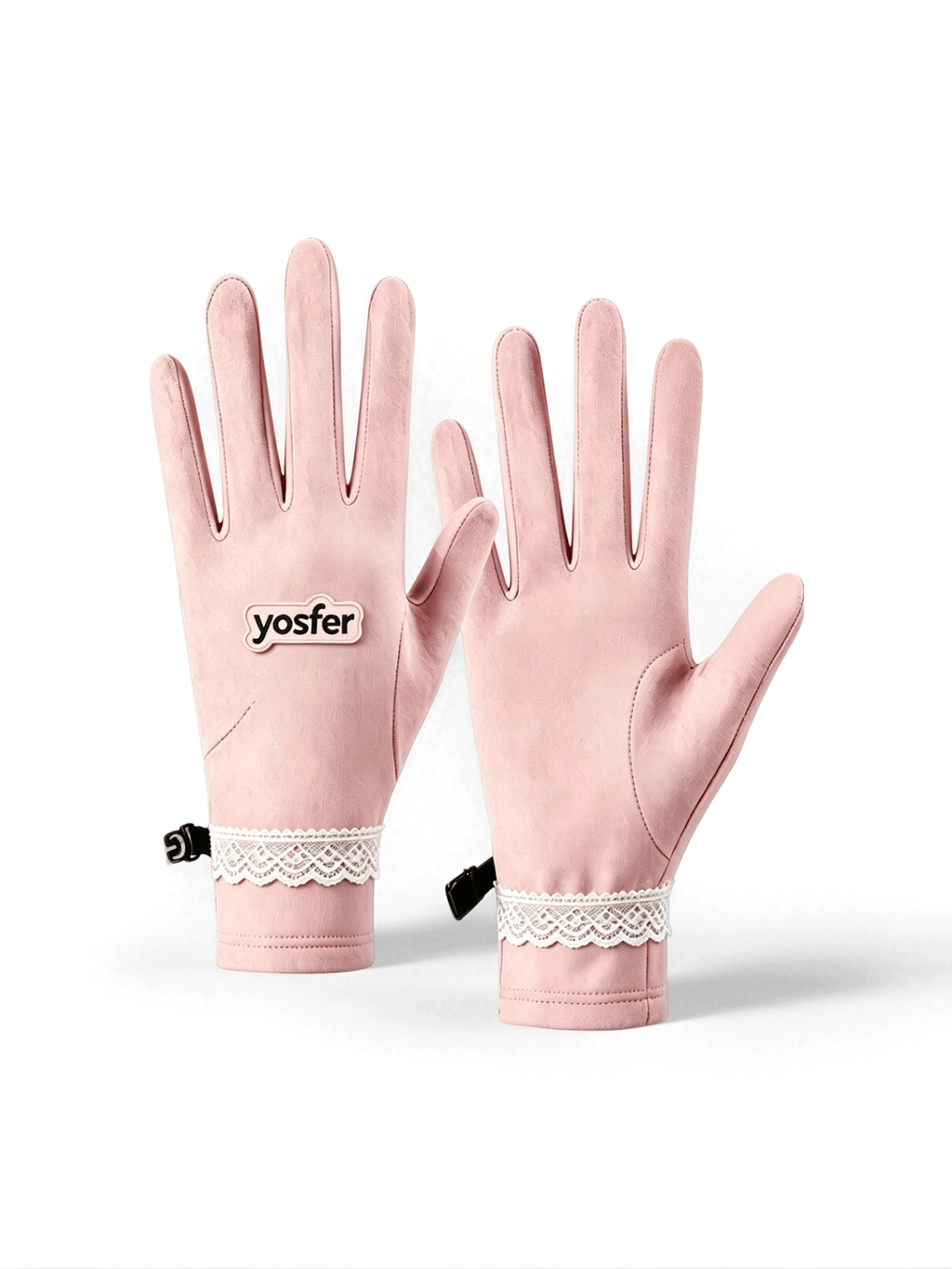 Yosfer Blush Pink Lace Trim Full Finger Gloves
