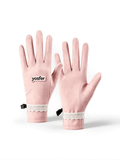 Yosfer Blush Pink Lace Trim Full Finger Gloves