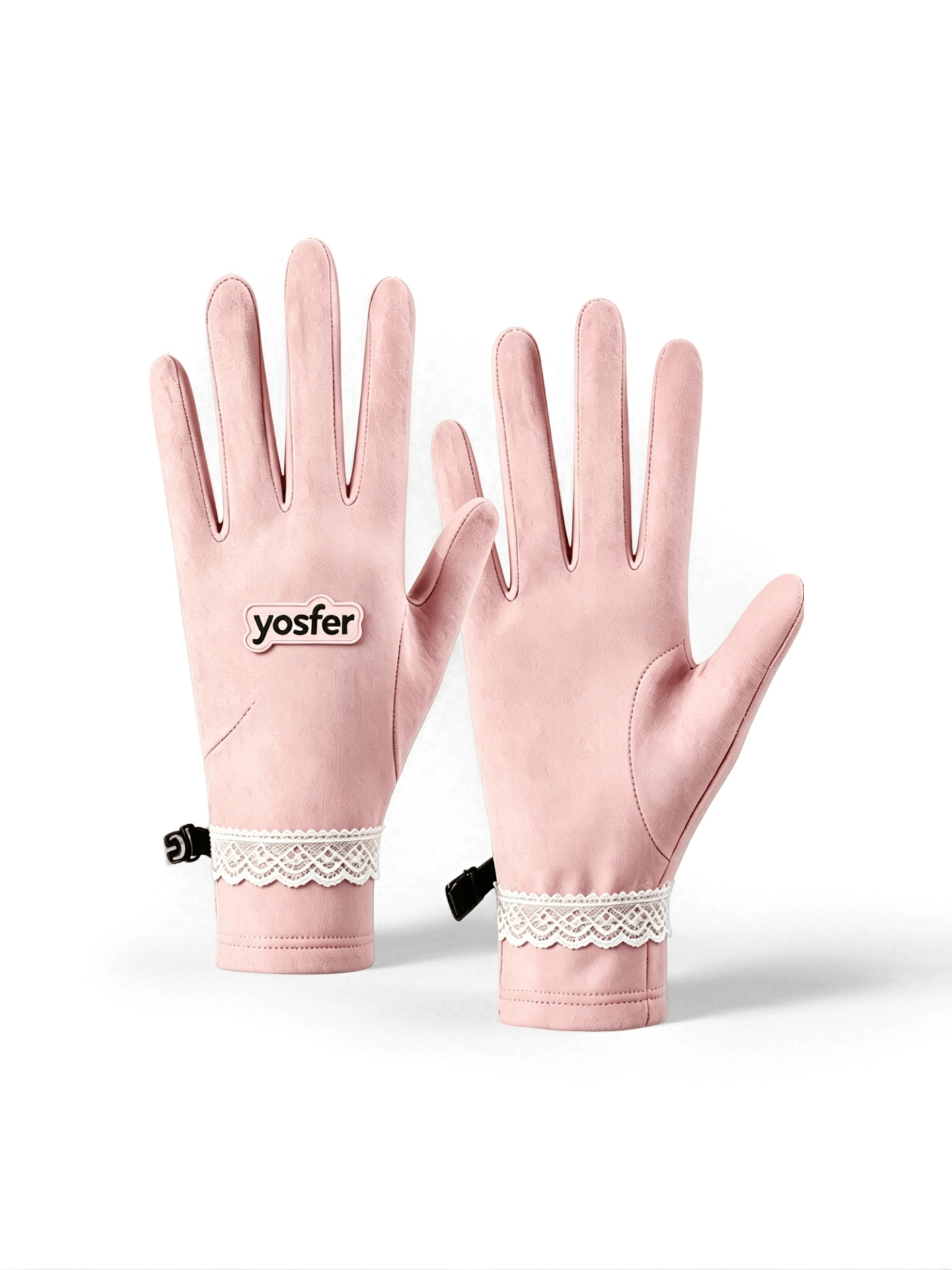 Yosfer Blush Pink Lace Trim Full Finger Gloves