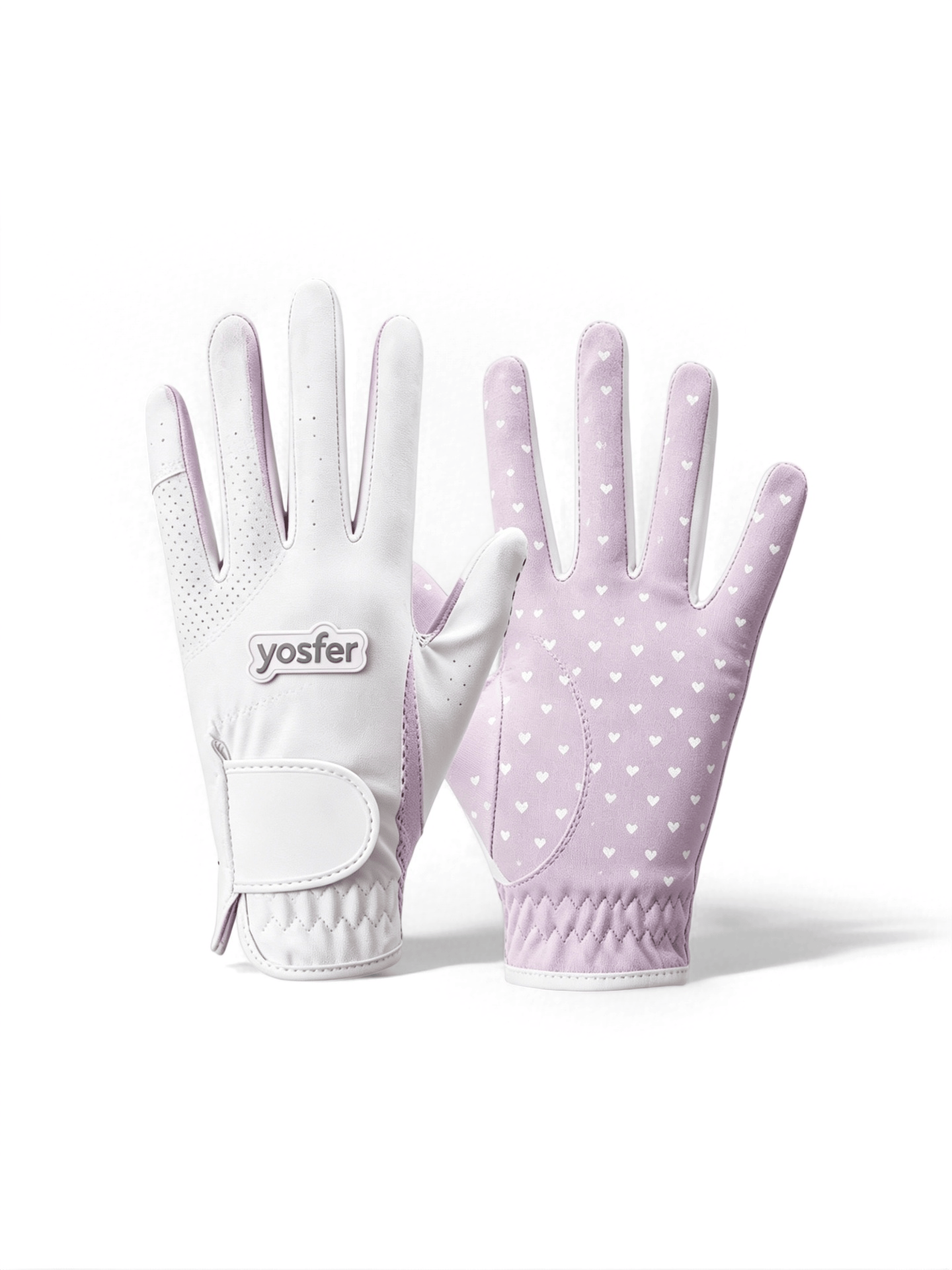 Yosfer Lavender White Heart Print Full Finger Sports Gloves
