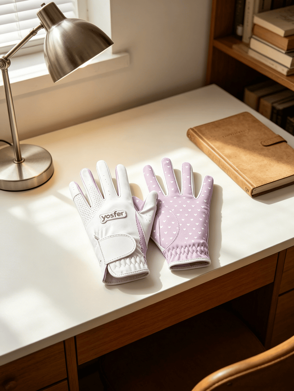 Yosfer Lavender White Heart Print Full Finger Sports Gloves