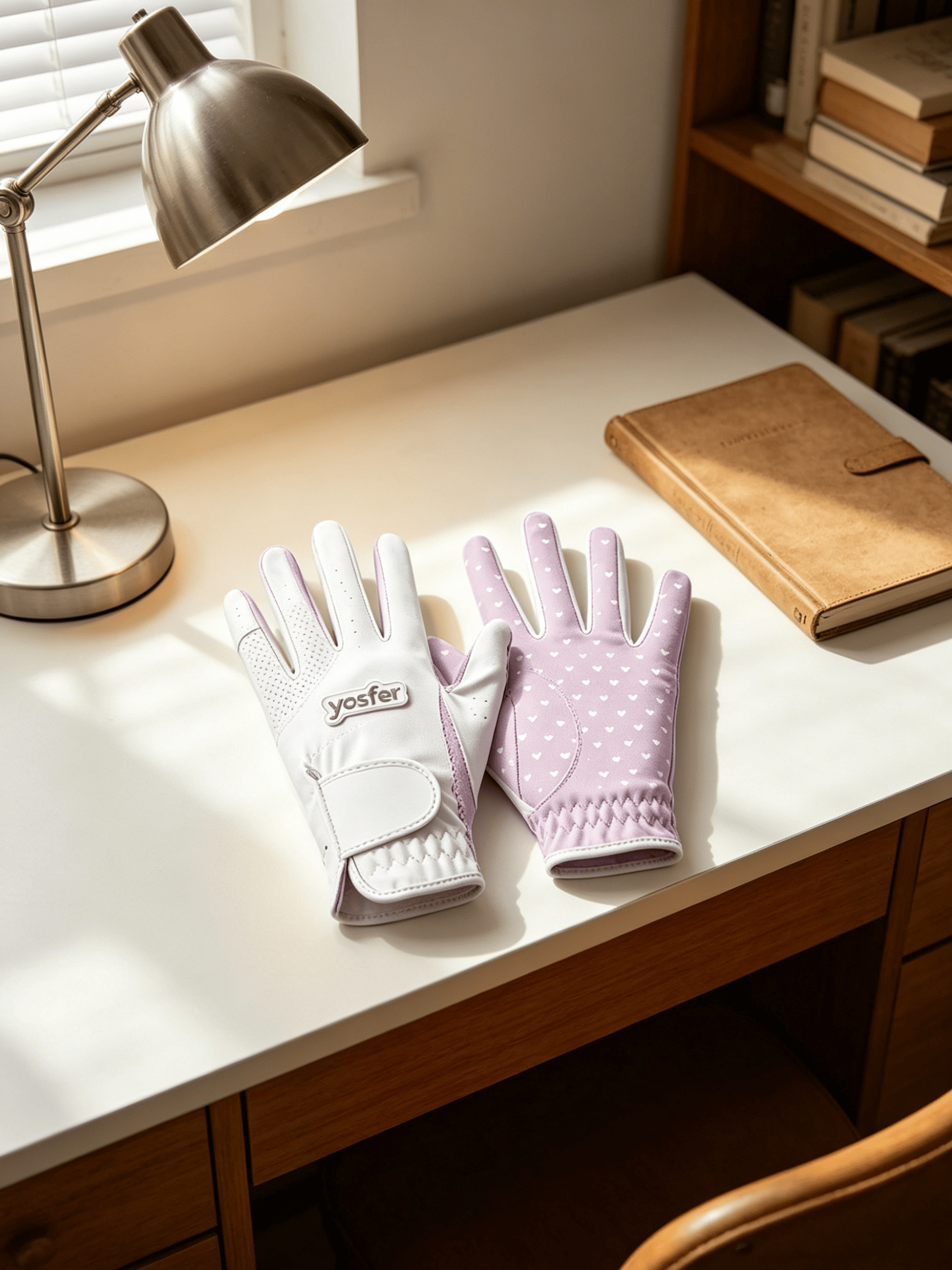 Yosfer Lavender White Heart Print Full Finger Sports Gloves
