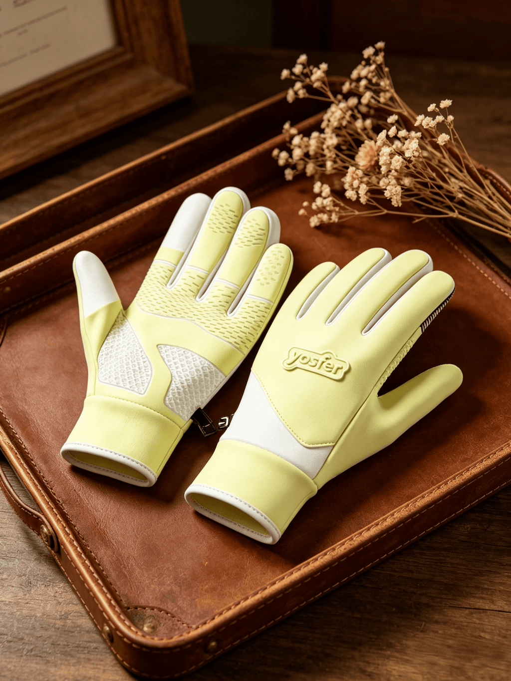 Yosfer Lemon Yellow Non-slip Touchscreen Full Finger Gloves