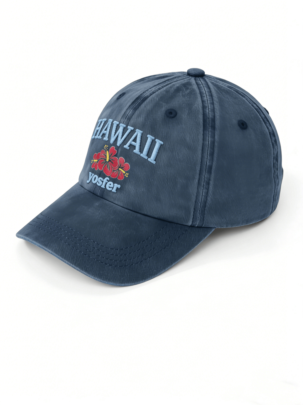 Yosfer Vintage Denim Hawaii Flower Baseball Cap