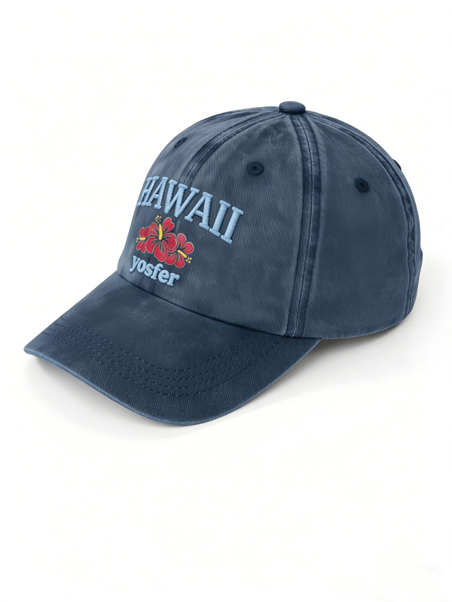Yosfer Vintage Denim Hawaii Flower Baseball Cap