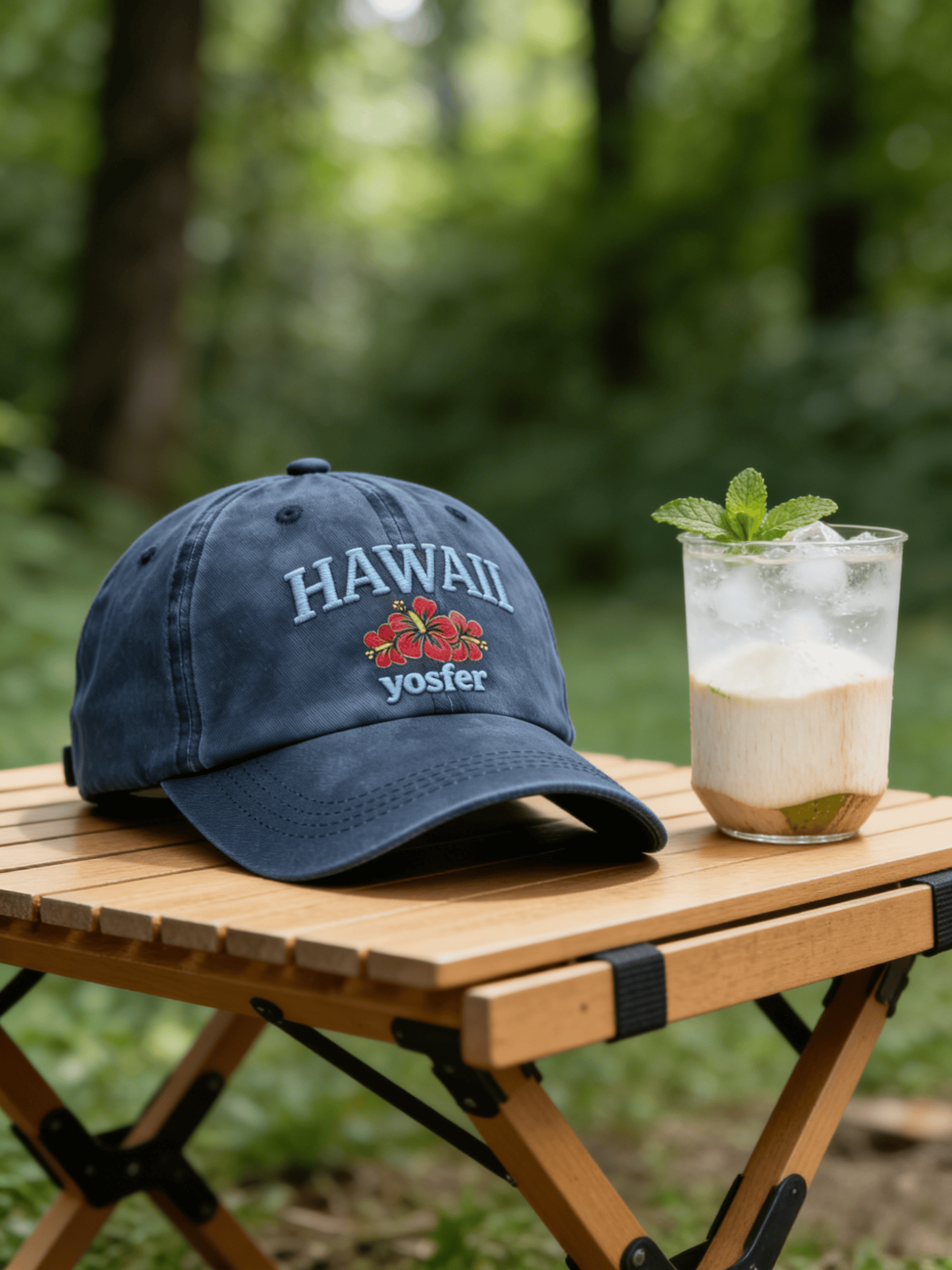 Yosfer Vintage Denim Hawaii Flower Baseball Cap