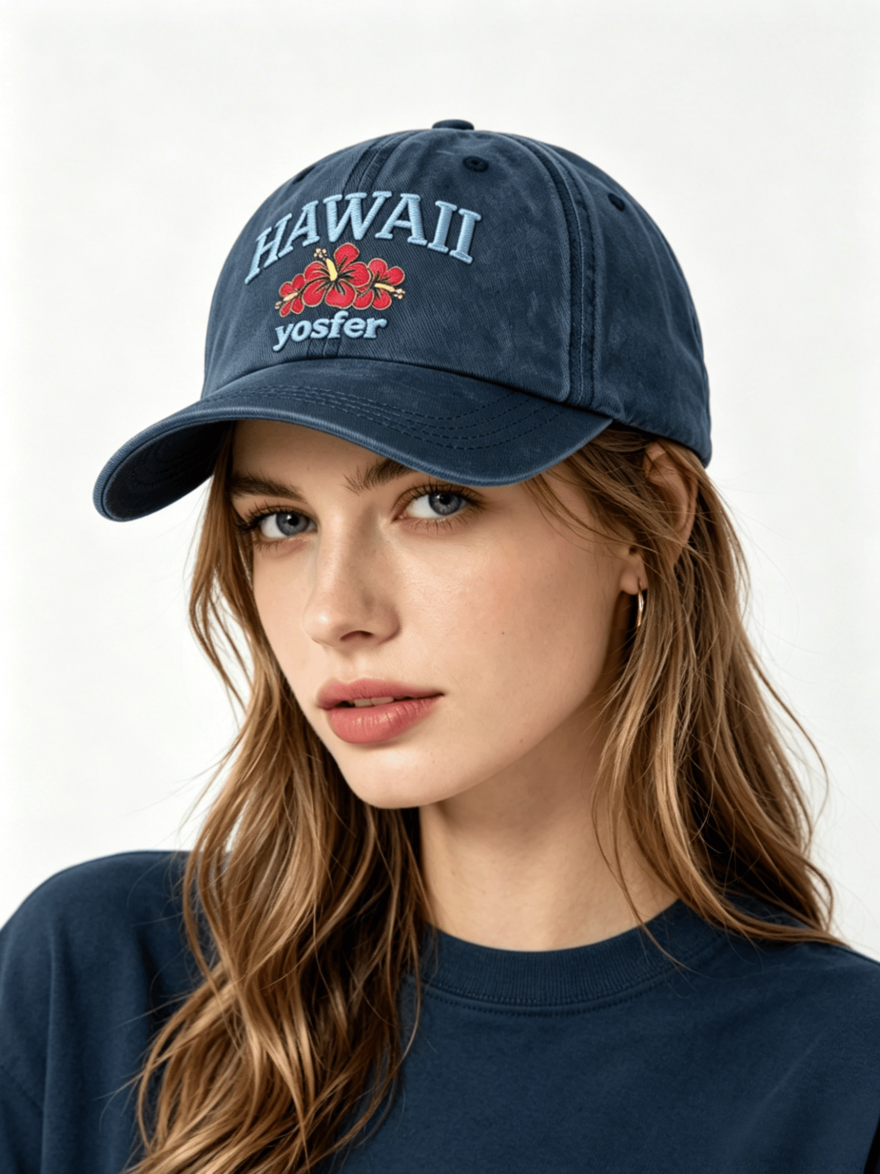 Yosfer Vintage Denim Hawaii Flower Baseball Cap