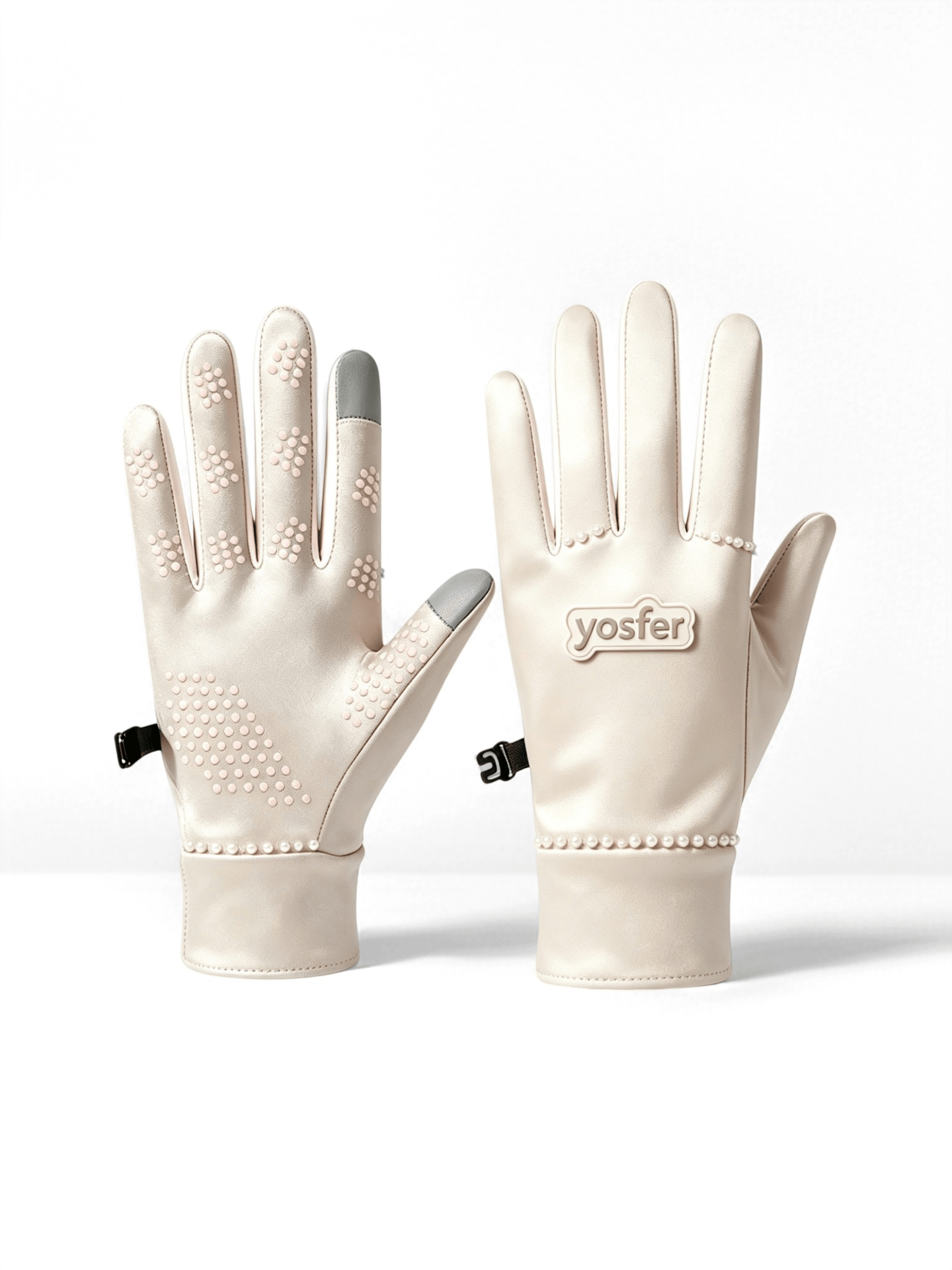 Yosfer Light Beige Elegant Pearl Accent Outdoor Gloves