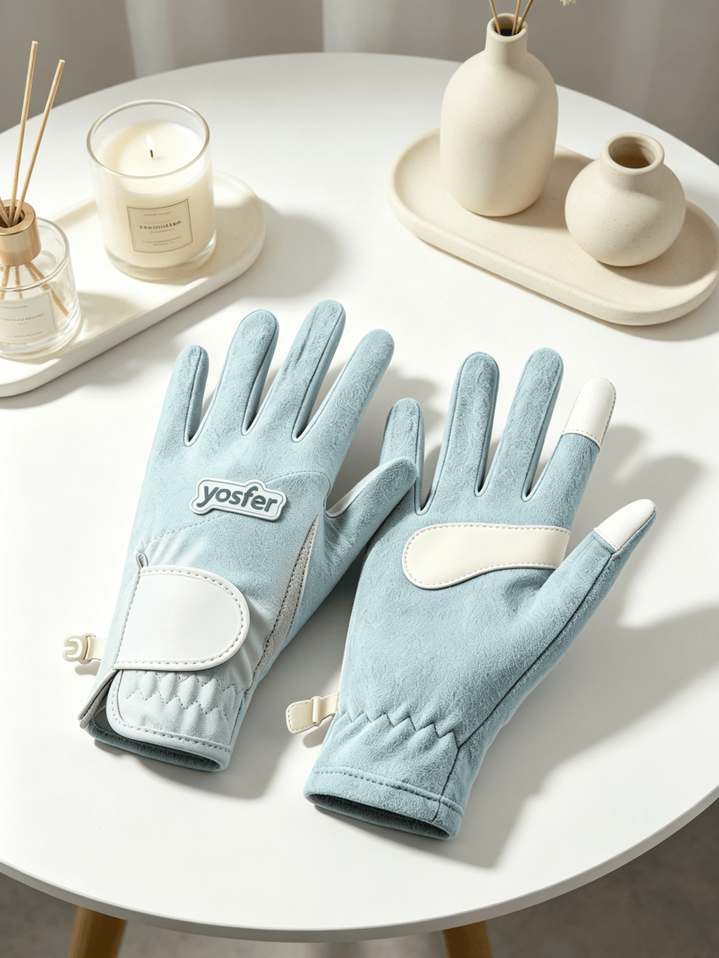 Yosfer Pastel Blue Suede Non-slip Outdoor Gloves