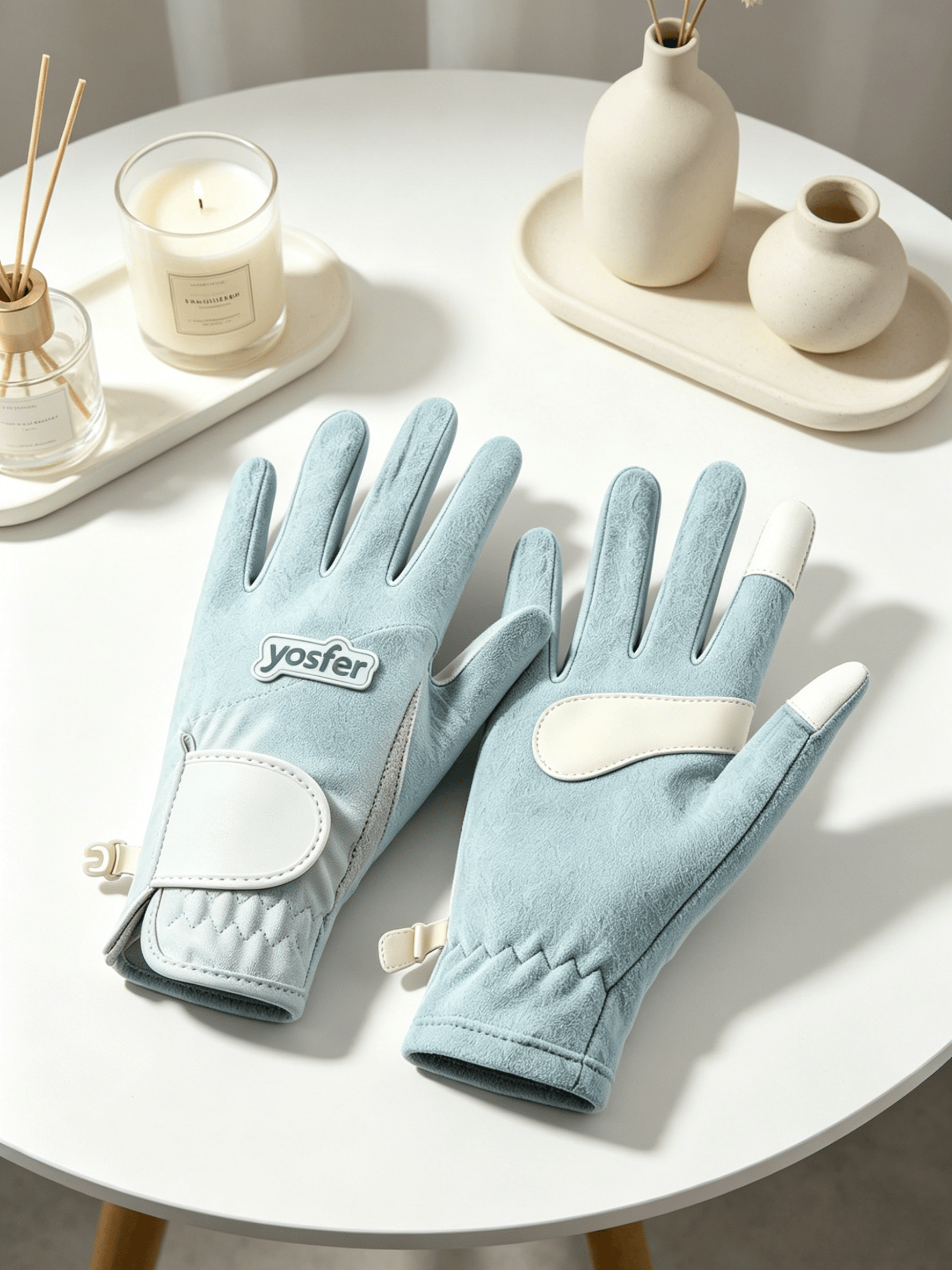 Yosfer Pastel Blue Suede Non-slip Outdoor Gloves