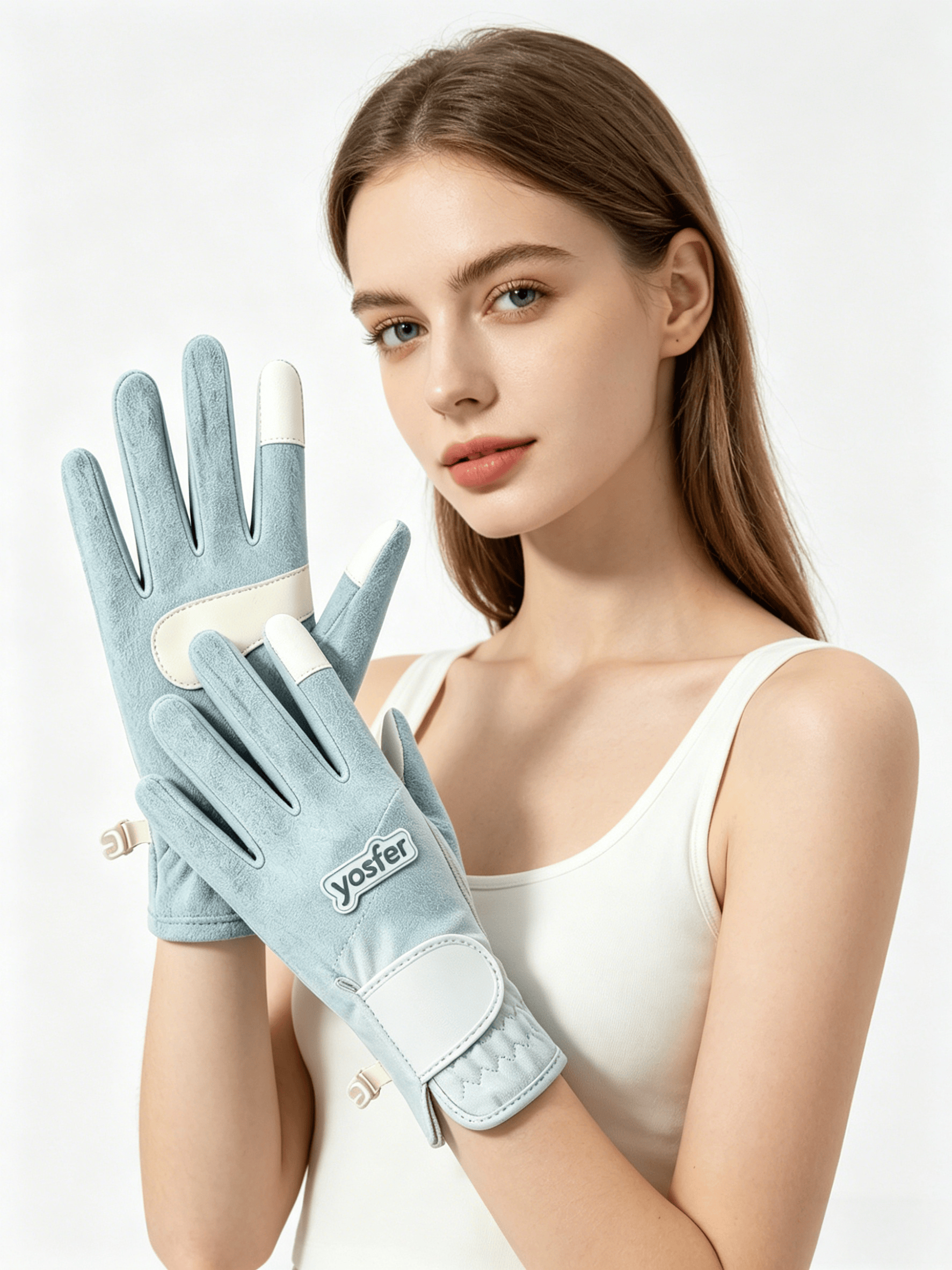 Yosfer Pastel Blue Suede Non-slip Outdoor Gloves