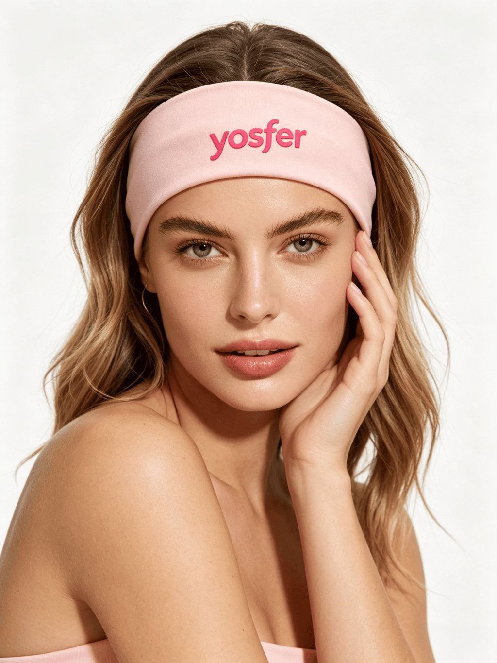 Yosfer Light Pink Logo Print Sports Headband