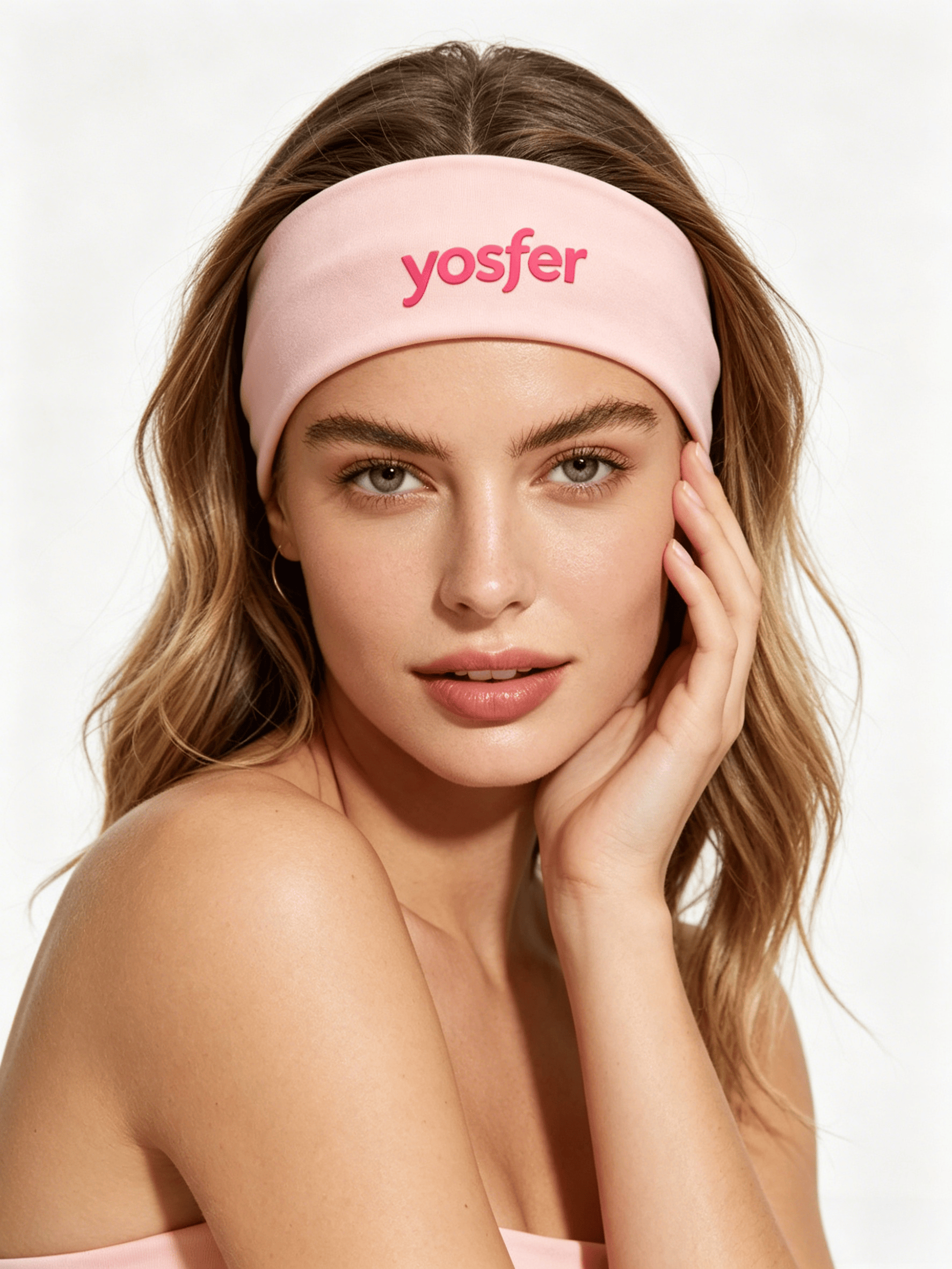 Yosfer Light Pink Logo Print Sports Headband