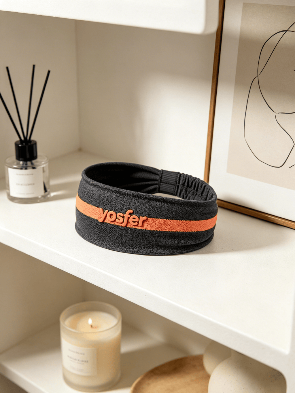 Yosfer Dark Grey & Coral Stripe Breathable Mesh Sports Headband