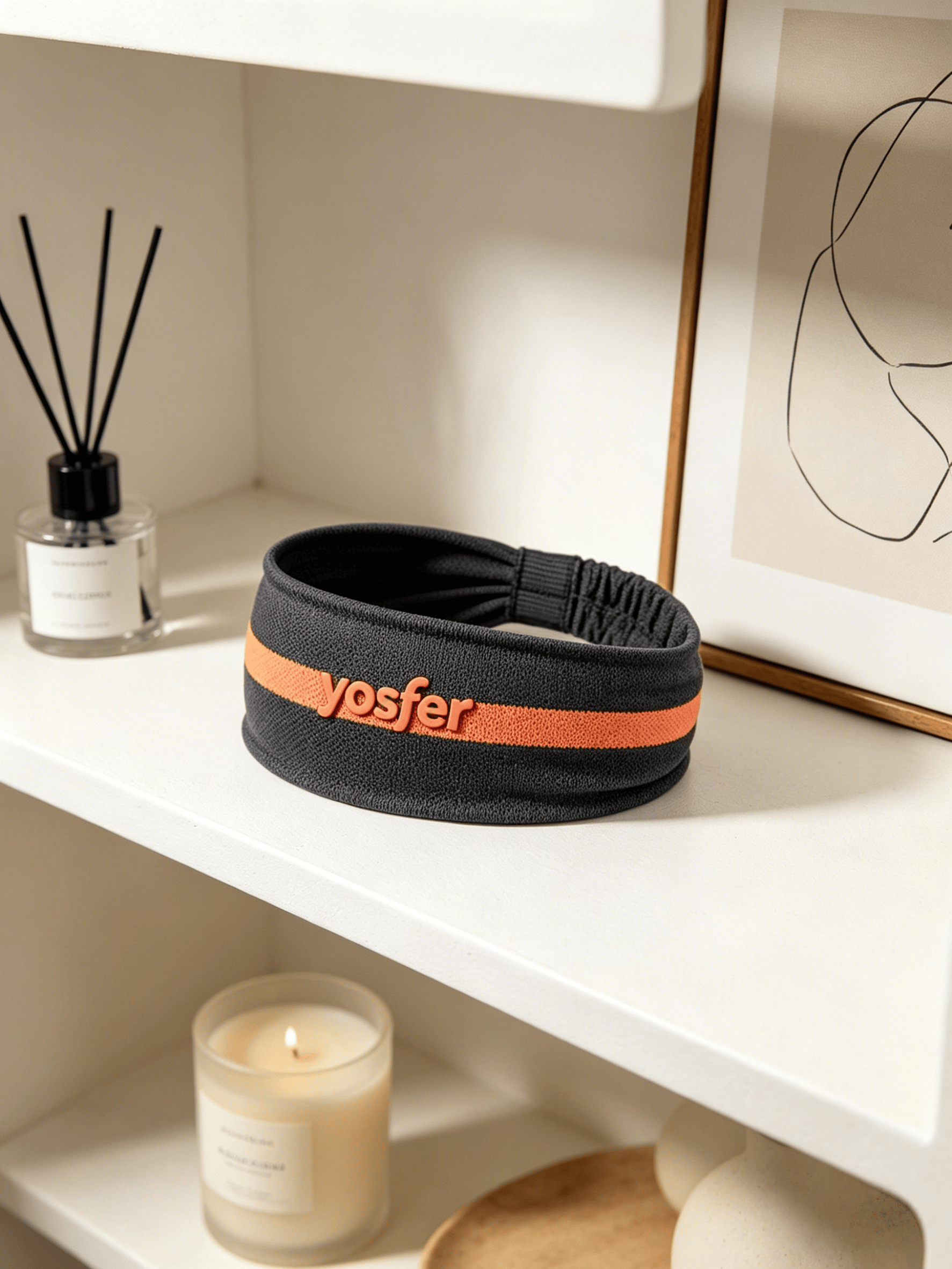 Yosfer Dark Grey & Coral Stripe Breathable Mesh Sports Headband