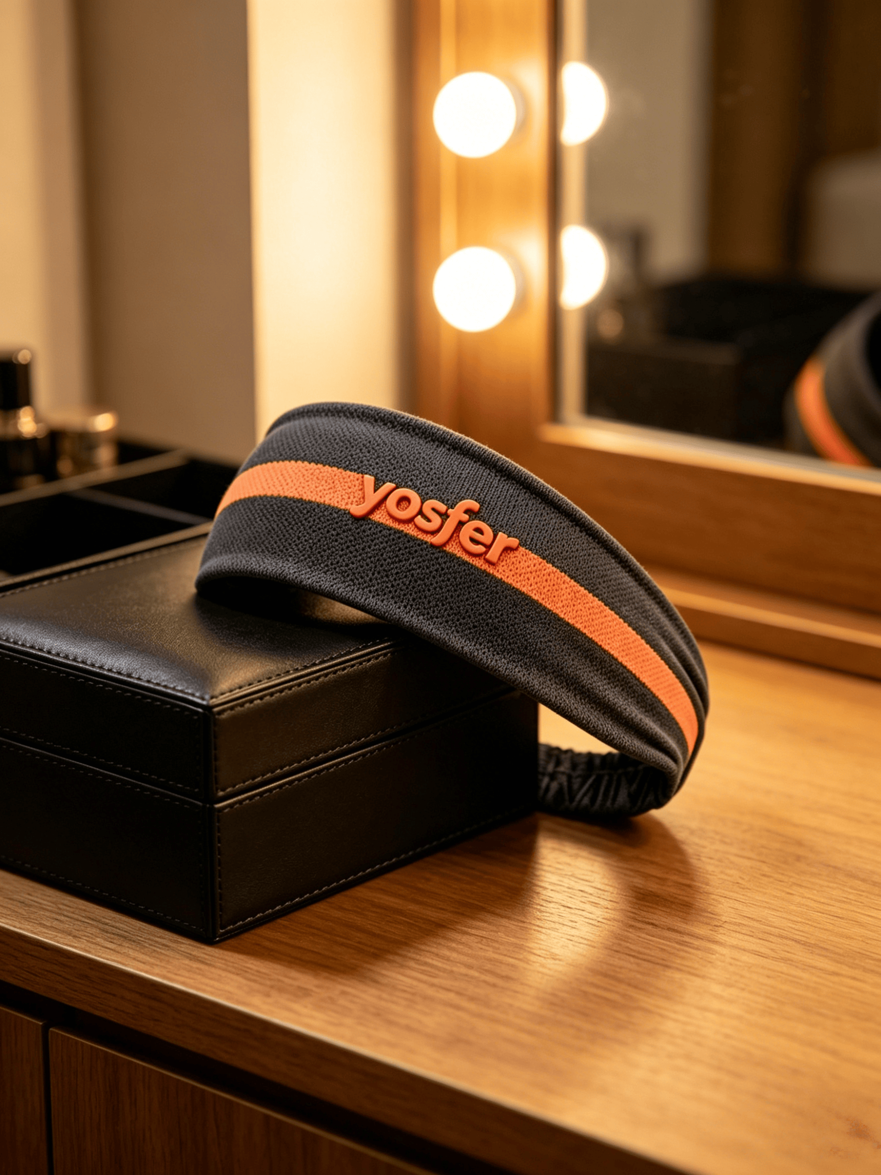 Yosfer Dark Grey & Coral Stripe Breathable Mesh Sports Headband