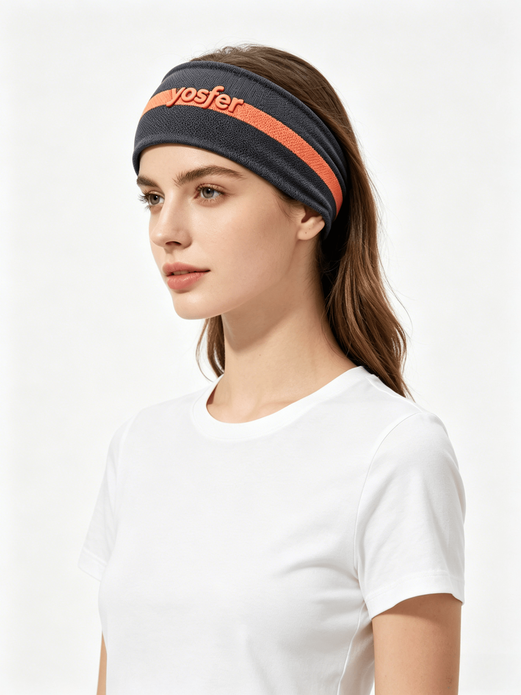 Yosfer Dark Grey & Coral Stripe Breathable Mesh Sports Headband