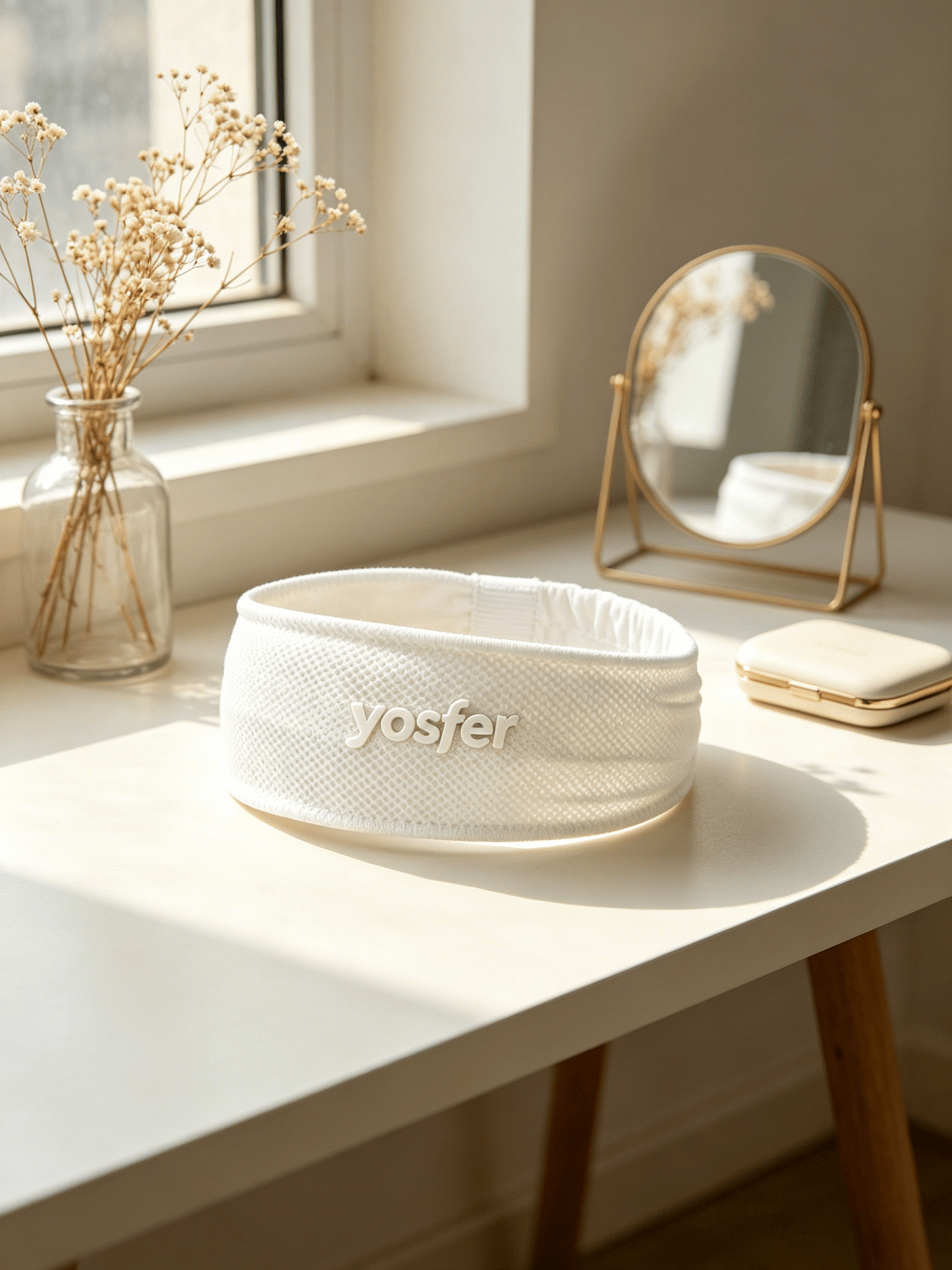 Yosfer White Mesh Fabric Elastic Workout Headband