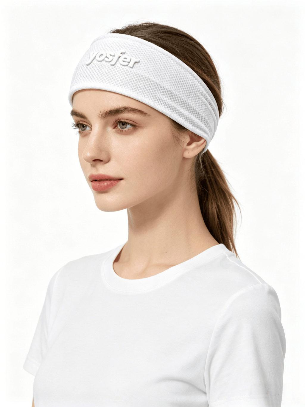 Yosfer White Mesh Fabric Elastic Workout Headband