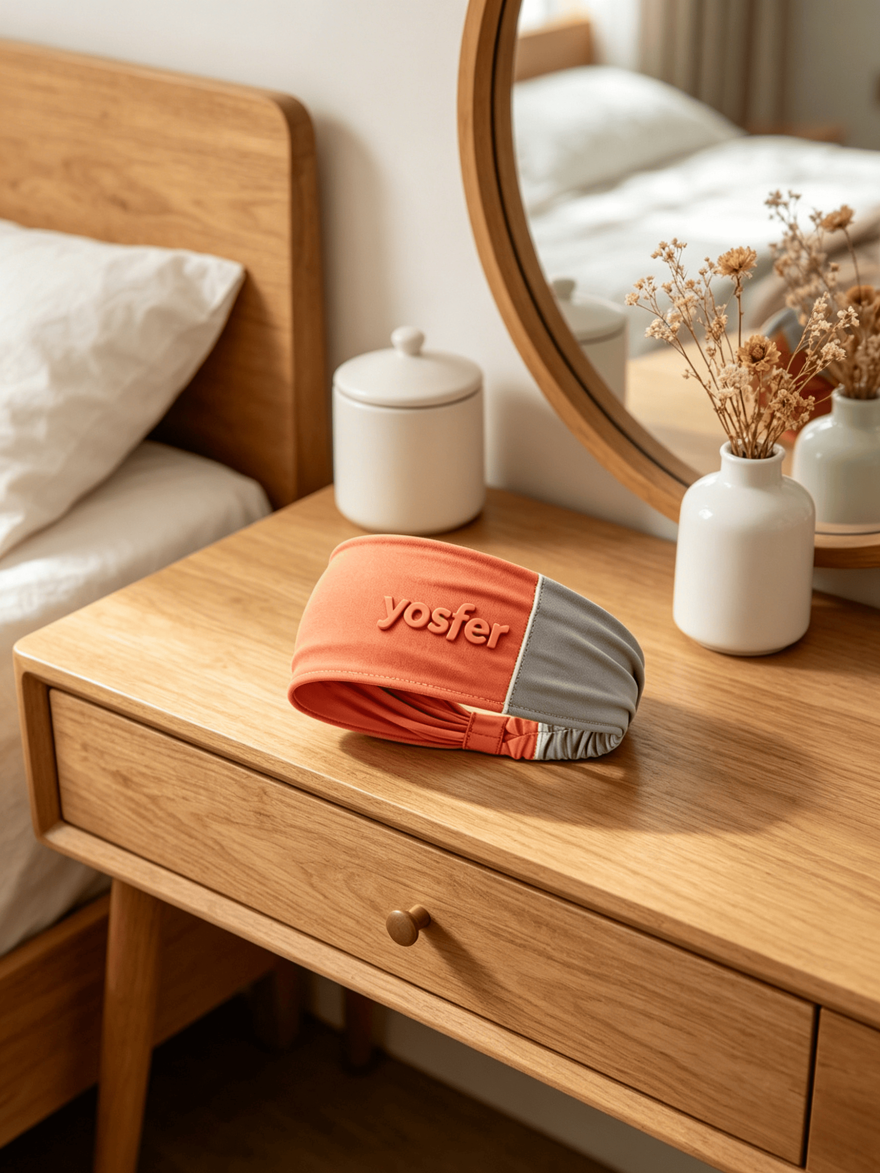 Yosfer Coral & Grey Color Block Soft Fabric Sports Headband